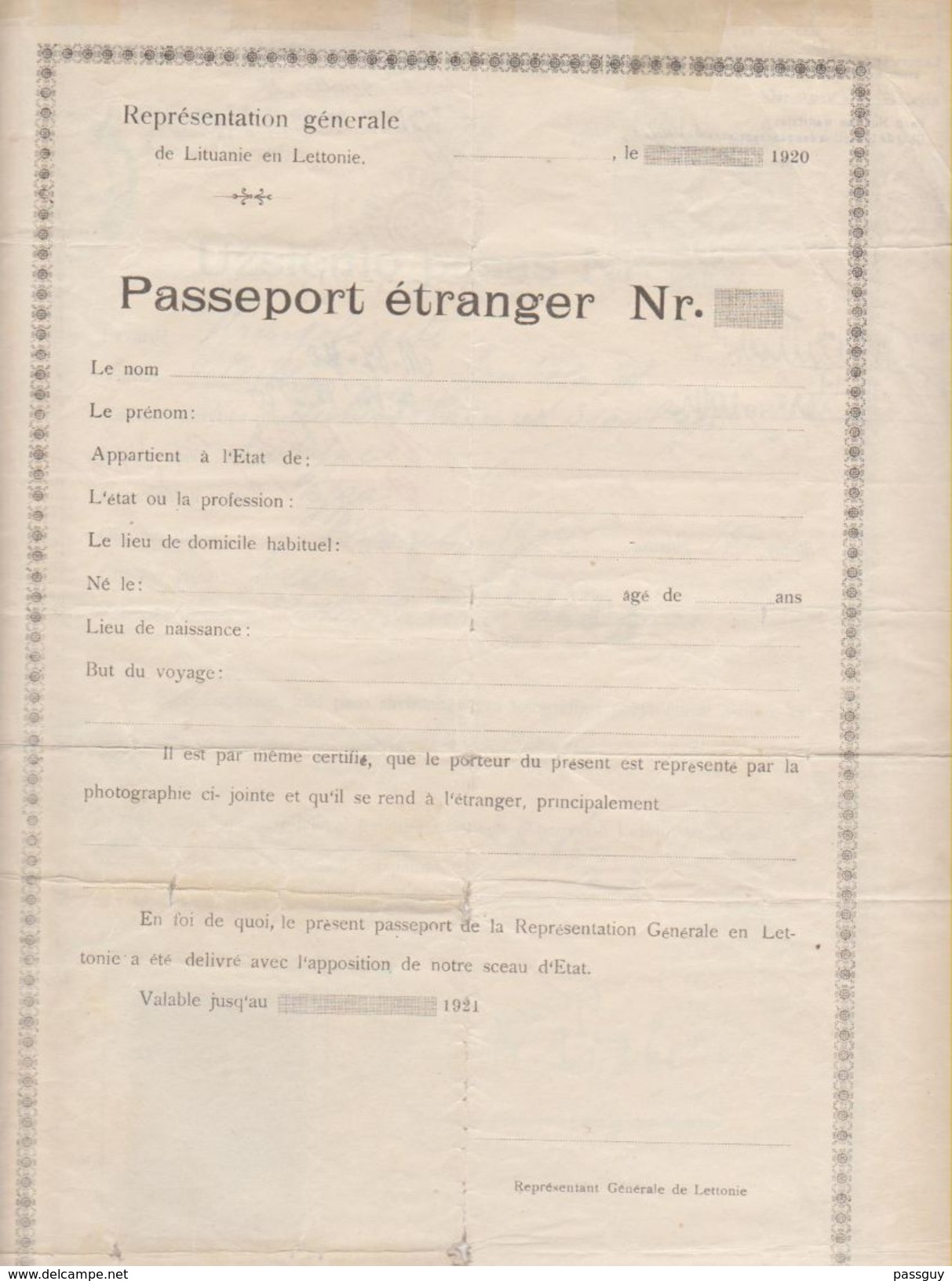 Passeport LITHUANIE 1920 LITHUANIA Passport - Reisepaß - Revenues - Historische Documenten