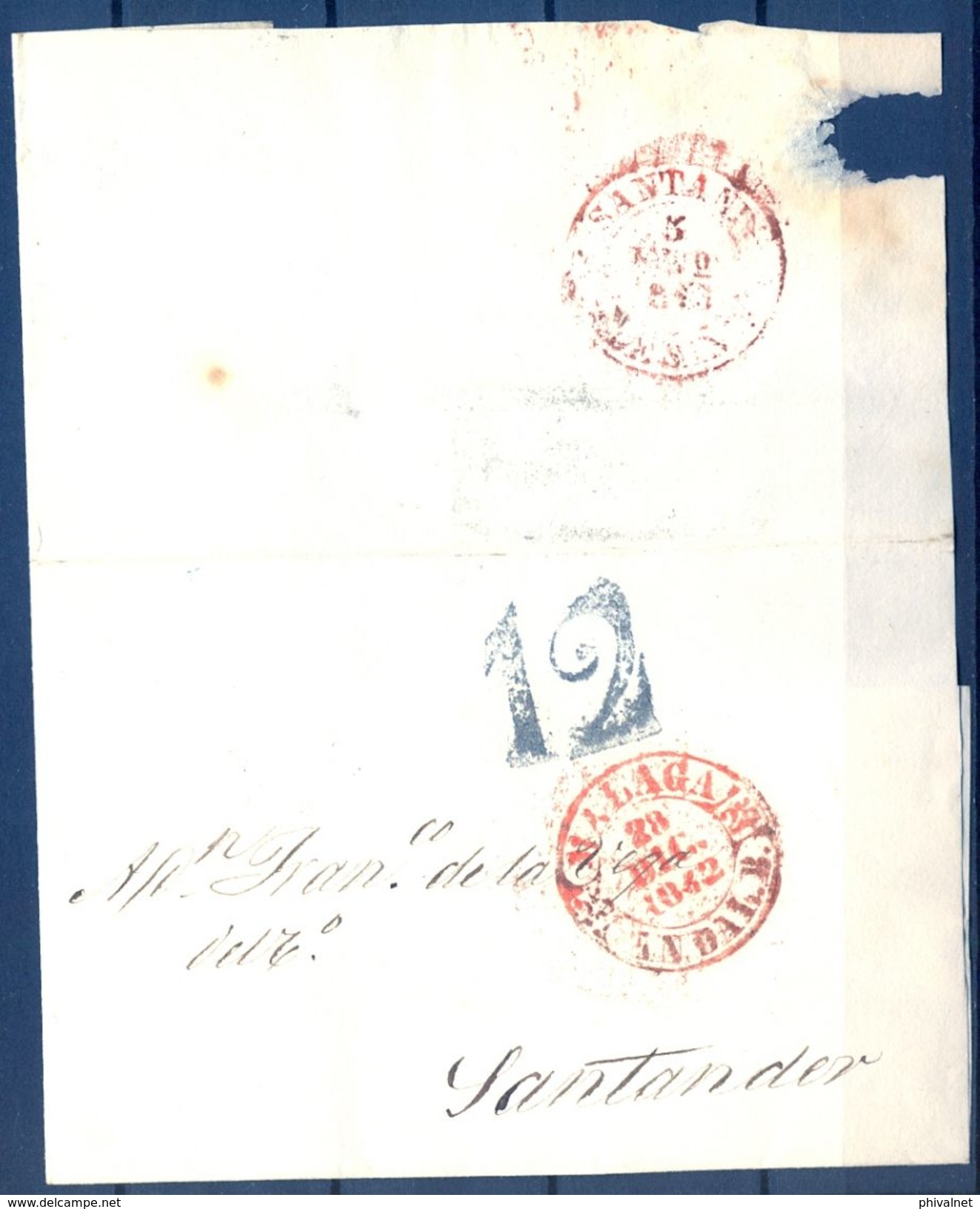 1842 , MALAGA , ENVUELTA CIRCULADA A SANTANDER , BAEZA DE MÁLAGA Y DE SANTANDER AL DORSO - ...-1850 Préphilatélie