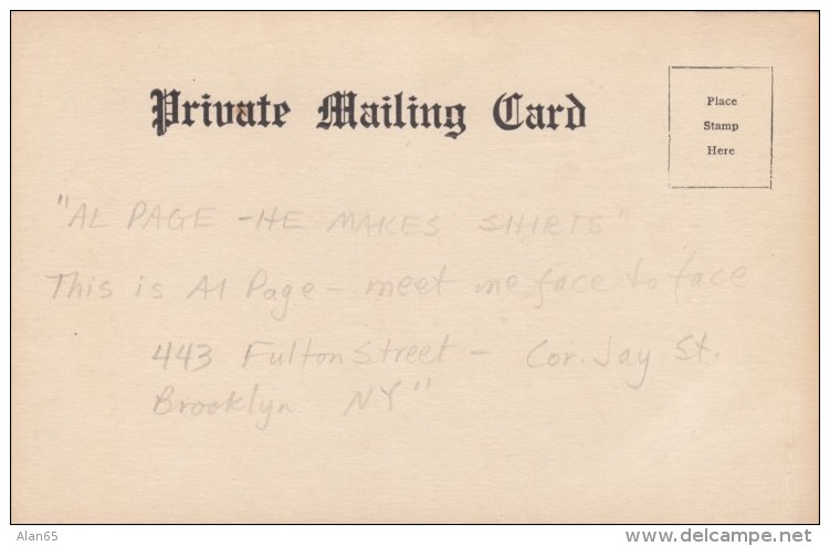 Brooklyn New York Advertising Image 'Al Page He Makes Shirts' Tailor, Invisible Message, 1900s Vintage Postcard - Brooklyn