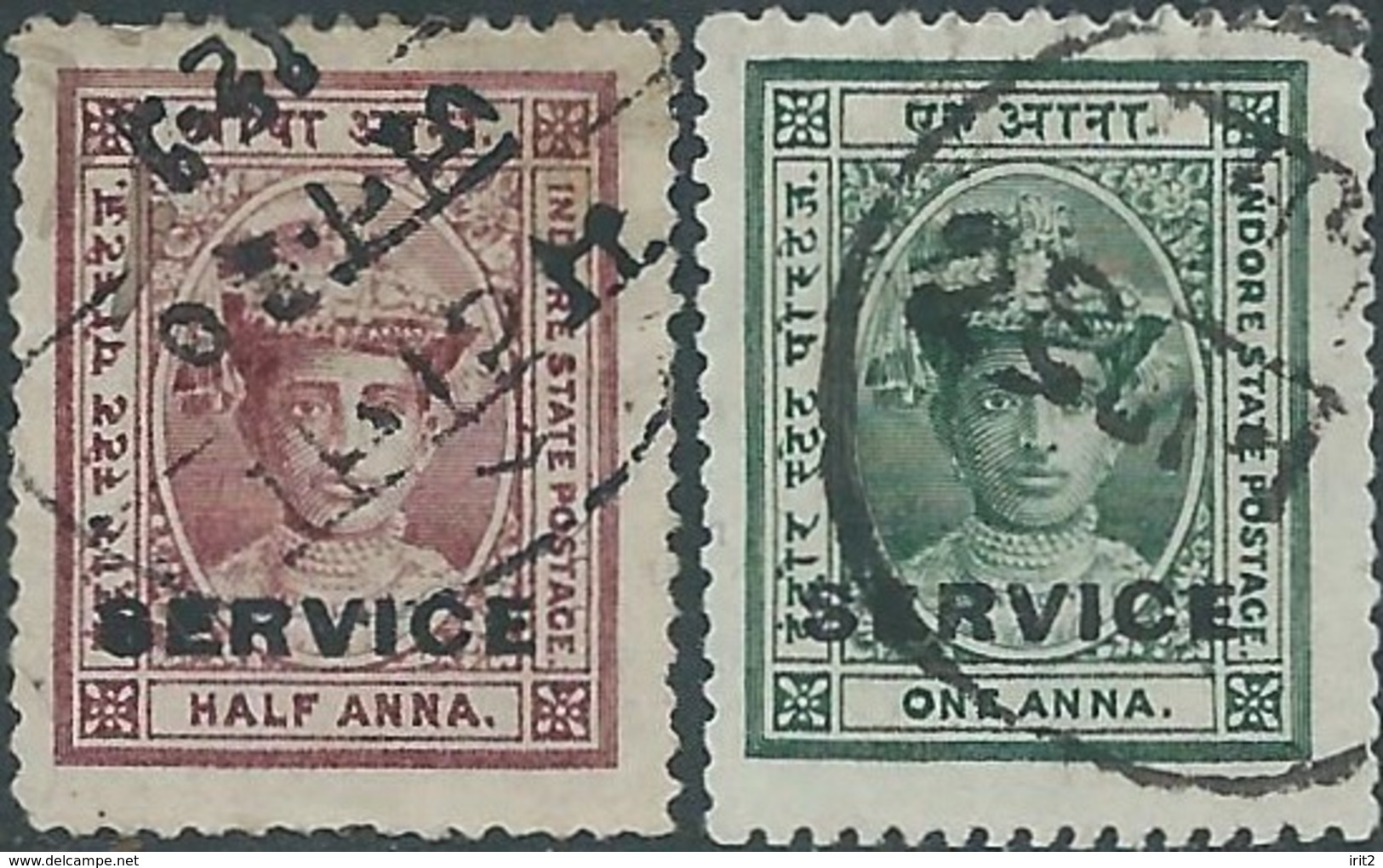 INDIA ESTATES PRINCIPES Holkar / State Of INDORE INDE - 1/2 - 1 Anna (SERVICE)- Used - Holkar