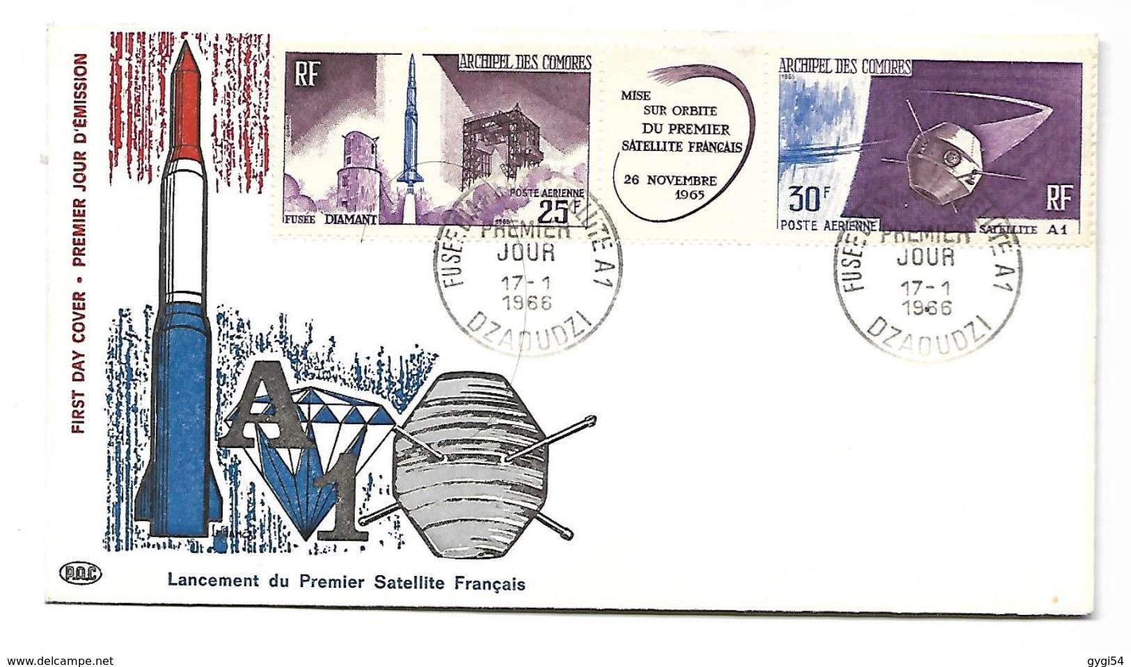 Archipel Des Comopes  P. A Fusée Diamant 1er Jour  17   Janvier 1966 - Storia Postale