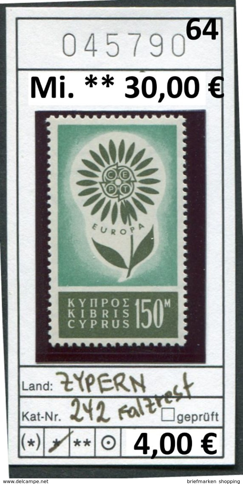 Zypern - Cyprus - Chypre - Michel 242 - * Falz Charnier - Nuovi