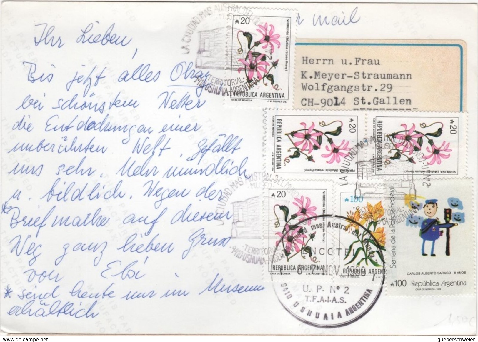 FLOR-L142 - ARGENTINE Belle Carte Postale De USHUAIA Pour Saint-Gall Affr. Fleurs - Briefe U. Dokumente