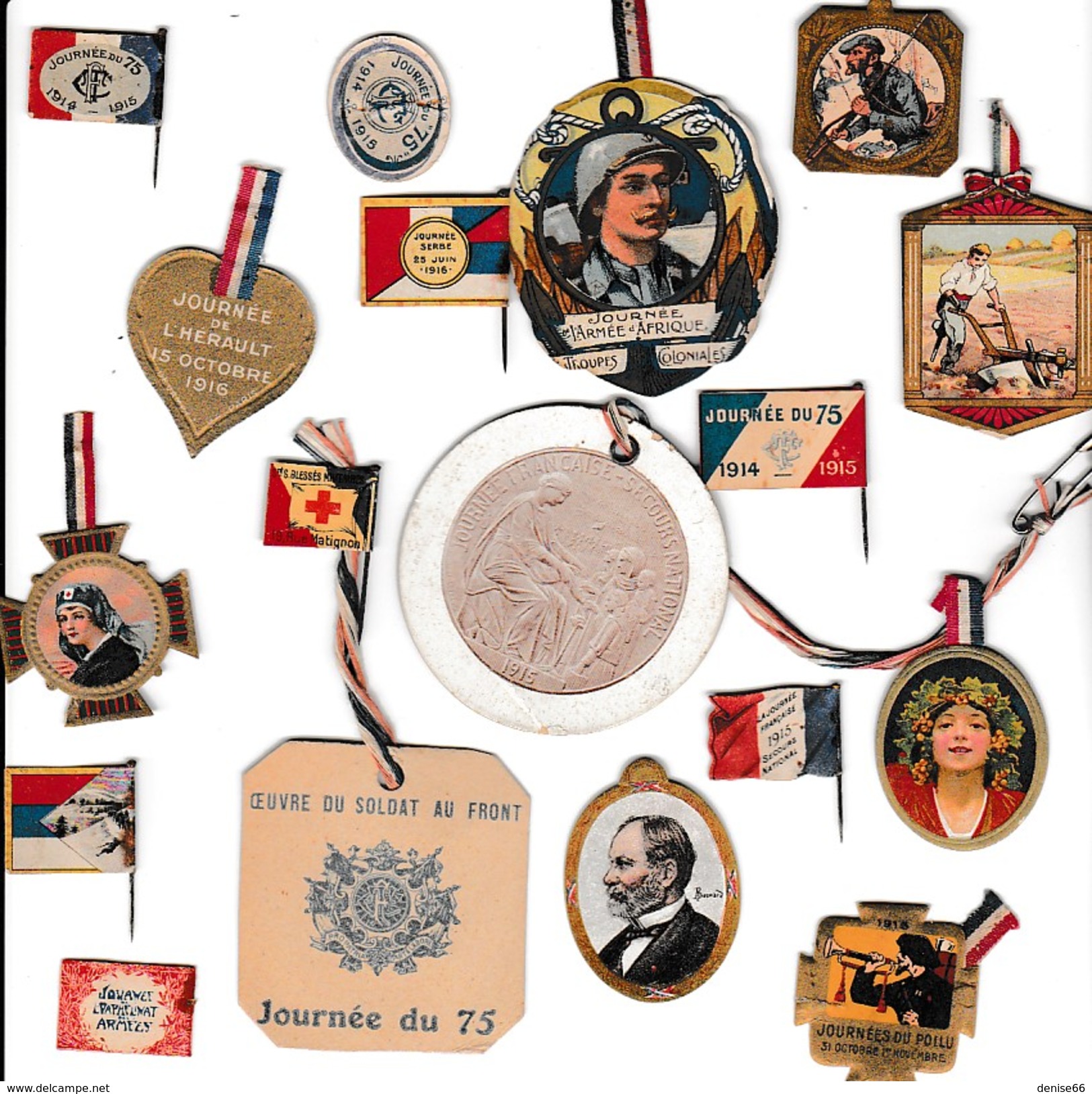 WW1- JOURNÉE DU POILU - Ensemble De 17 Badges Originaux - Documents Historiques