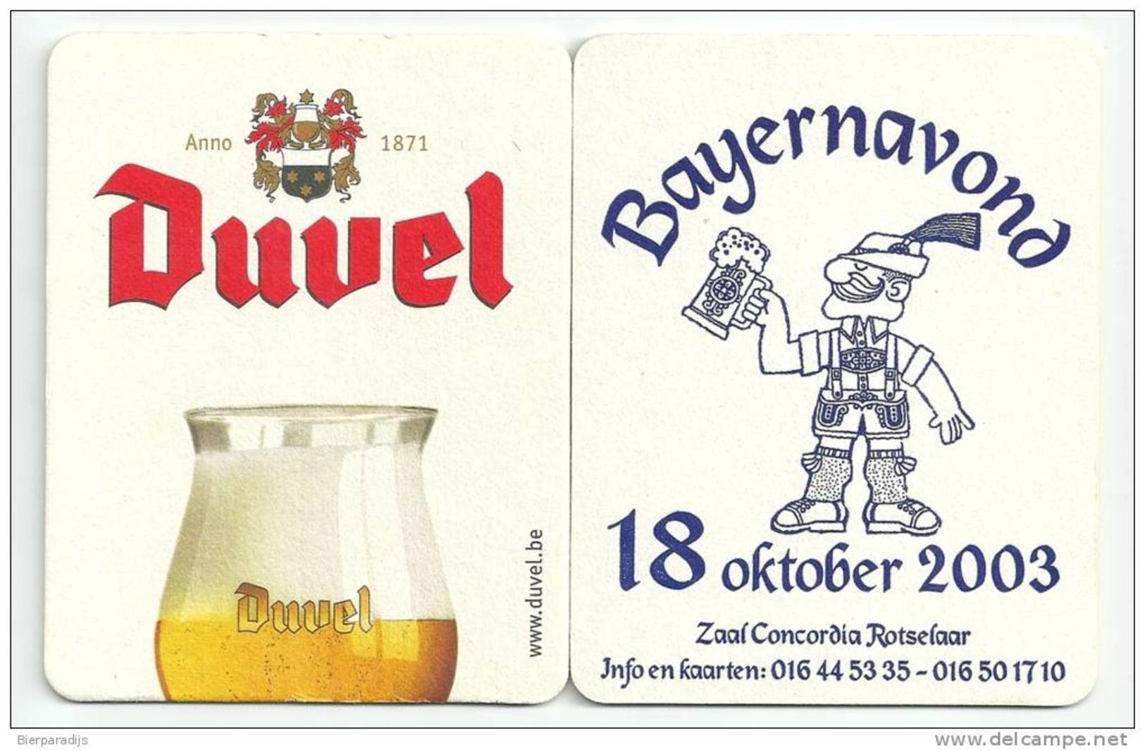 Duvel  Bayernavond  2003   Rotselaar   Recto Verso - Sous-bocks