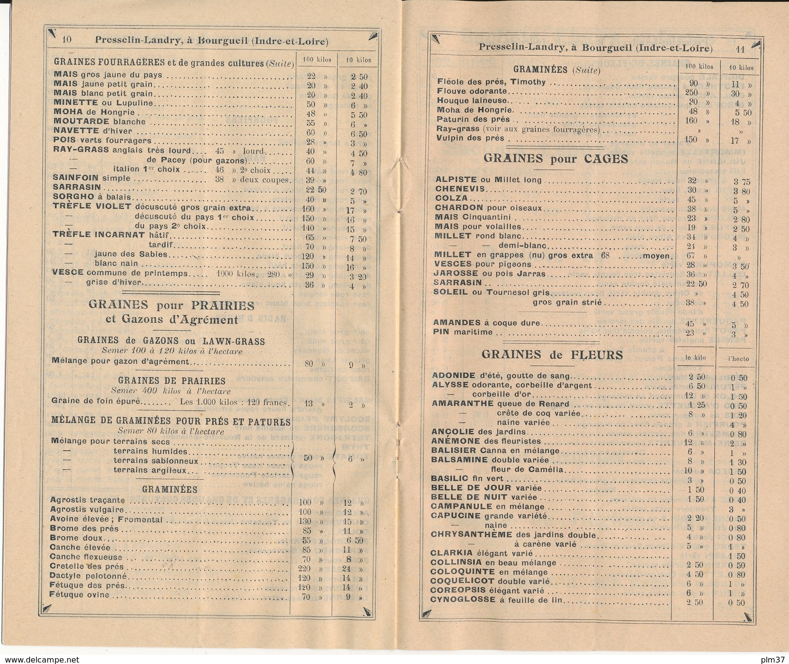 BOURGUEIL, Indre Et Loire - Cultures De Graines Potagères Et Fourragères - Catalogue 14 Pages, Prix Courant 1906-1907 - Agriculture