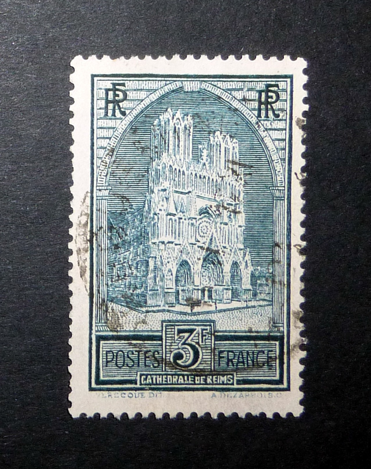 FRANCE 1930 N°259II OBL. (CATHÉDRALE DE REIMS. 3F ARDOISE. TYPE II) - Oblitérés