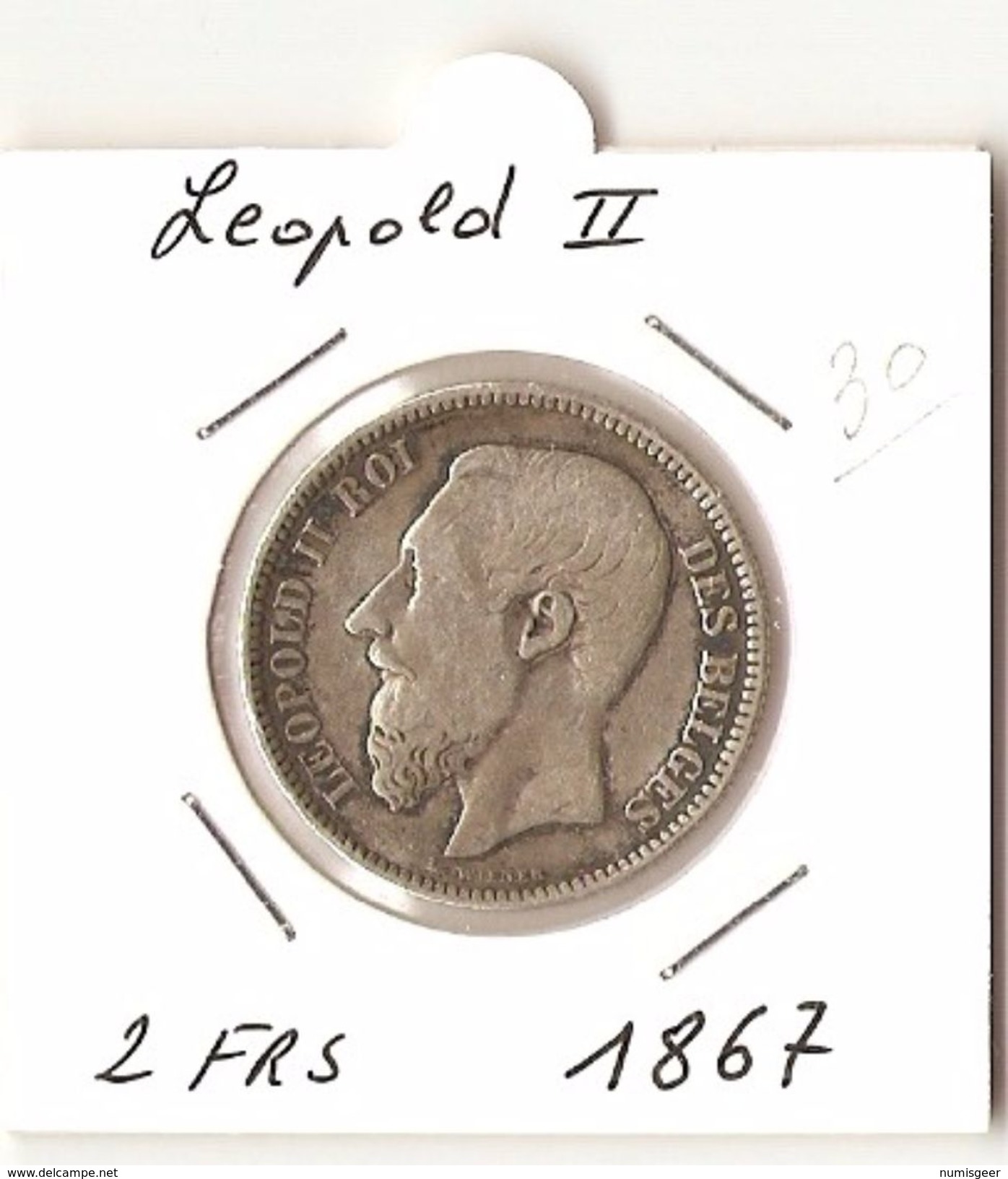 LEOPOLD II  ----    2 FRANCS 1867  ( 2 Scans ) - 2 Frank