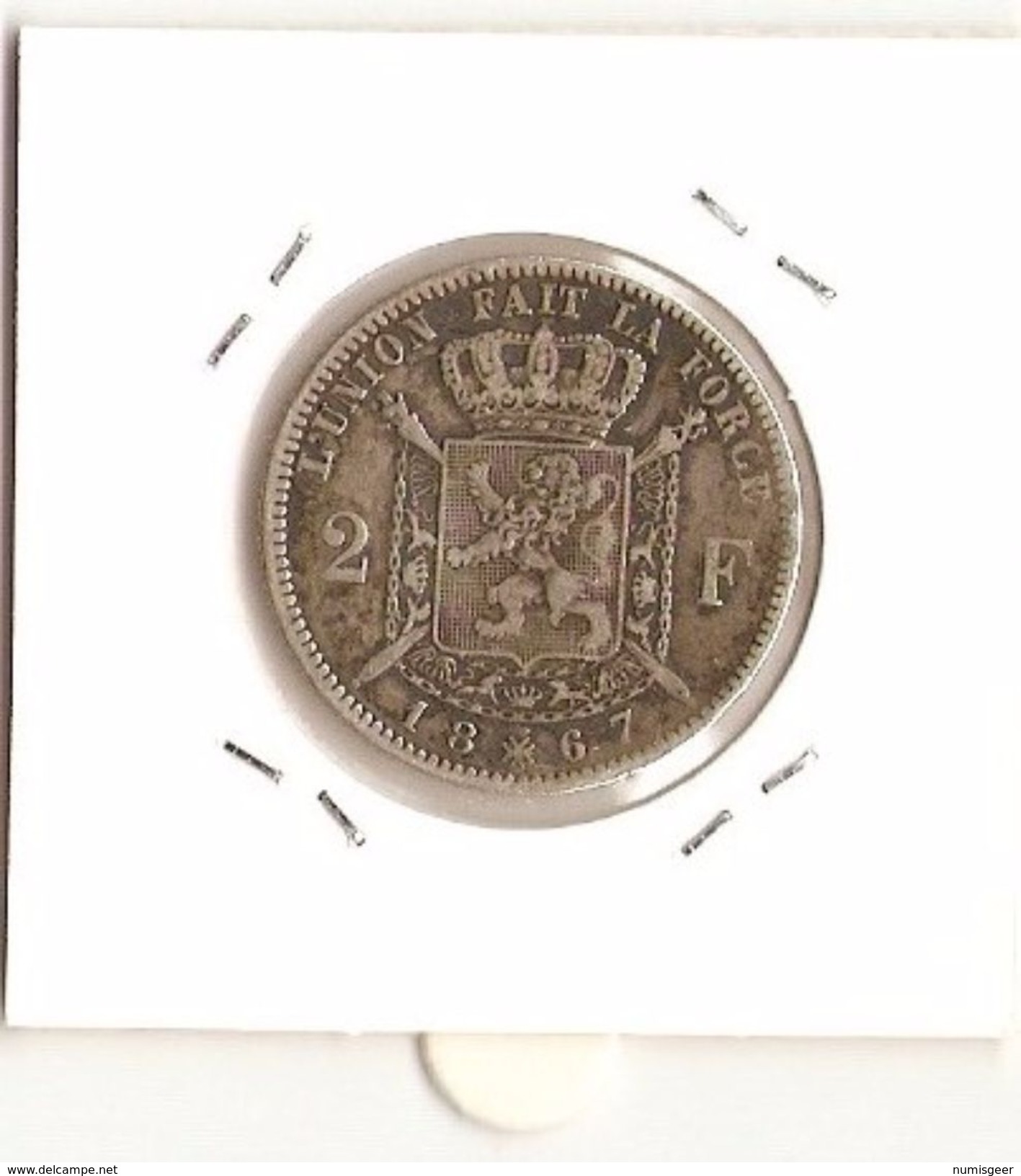 LEOPOLD II  ----    2 FRANCS 1867  ( 2 Scans ) - 2 Francs