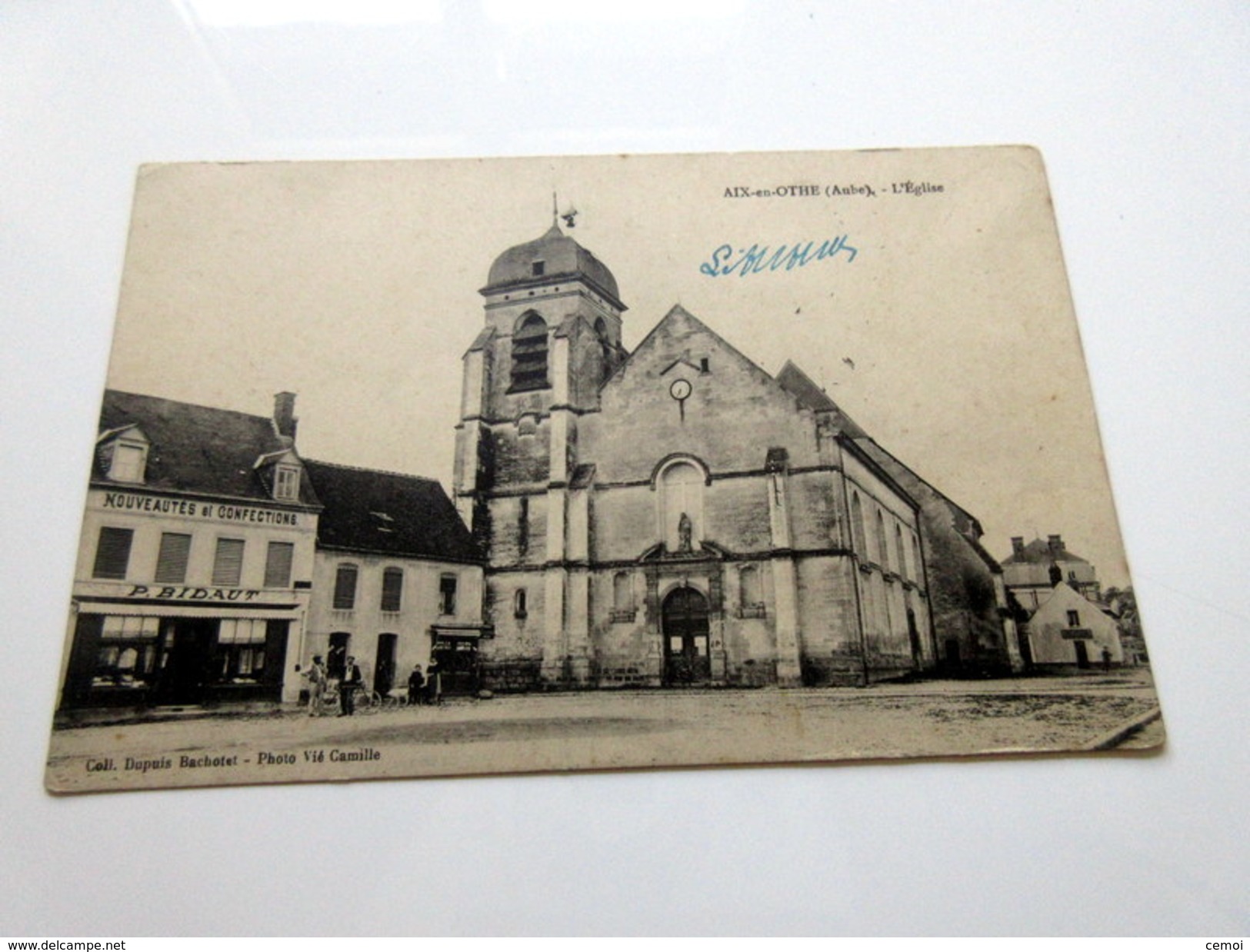 CPA Animée - AIX En OTHE (10) - L'église - Magasin "Nouveautés Et Confections P. Bidaut - Autres & Non Classés