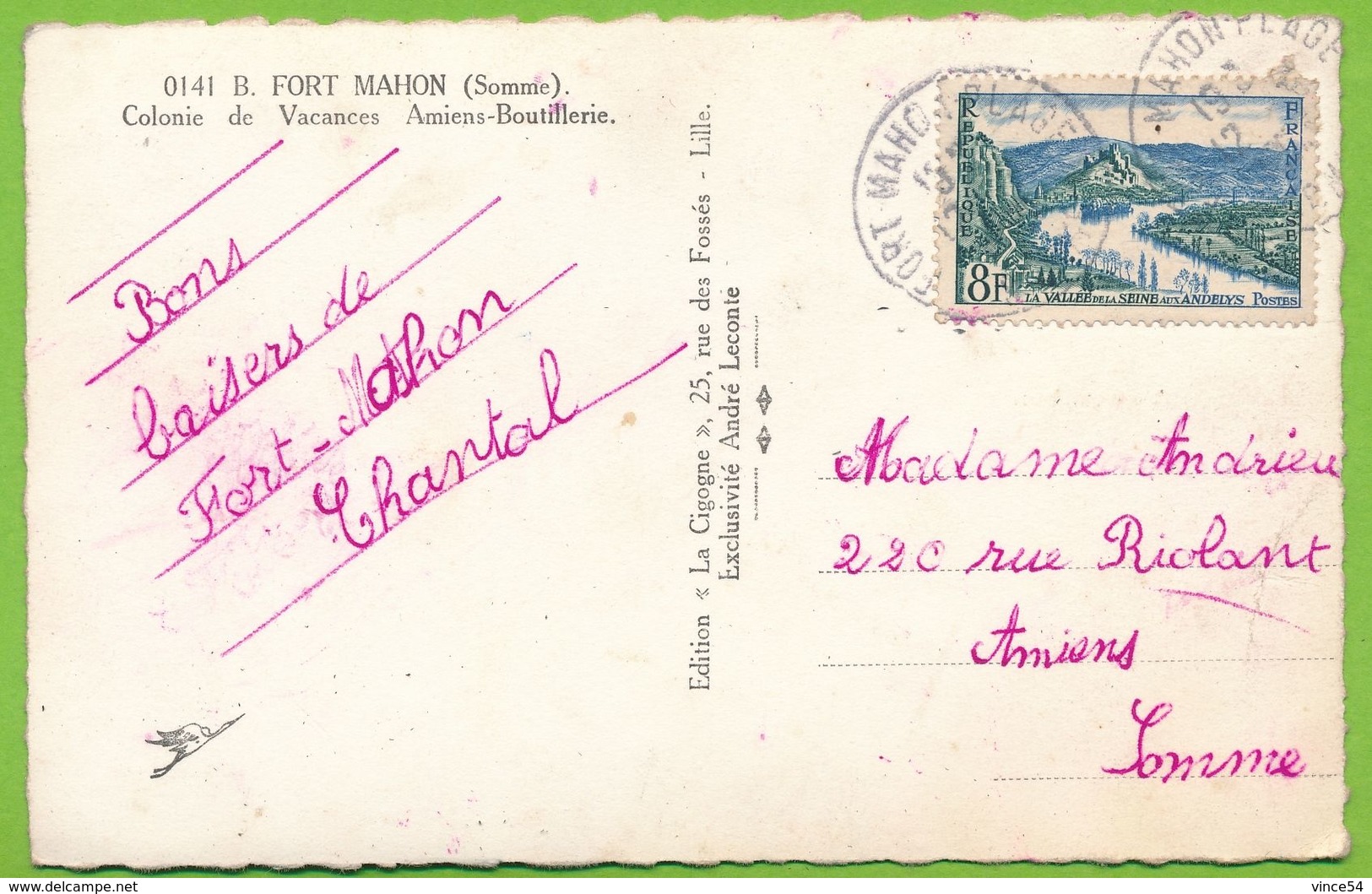 FORT MAHON - Colonie De Vacances Amiens-Boutillerie Carte Circulé 1956 - Fort Mahon