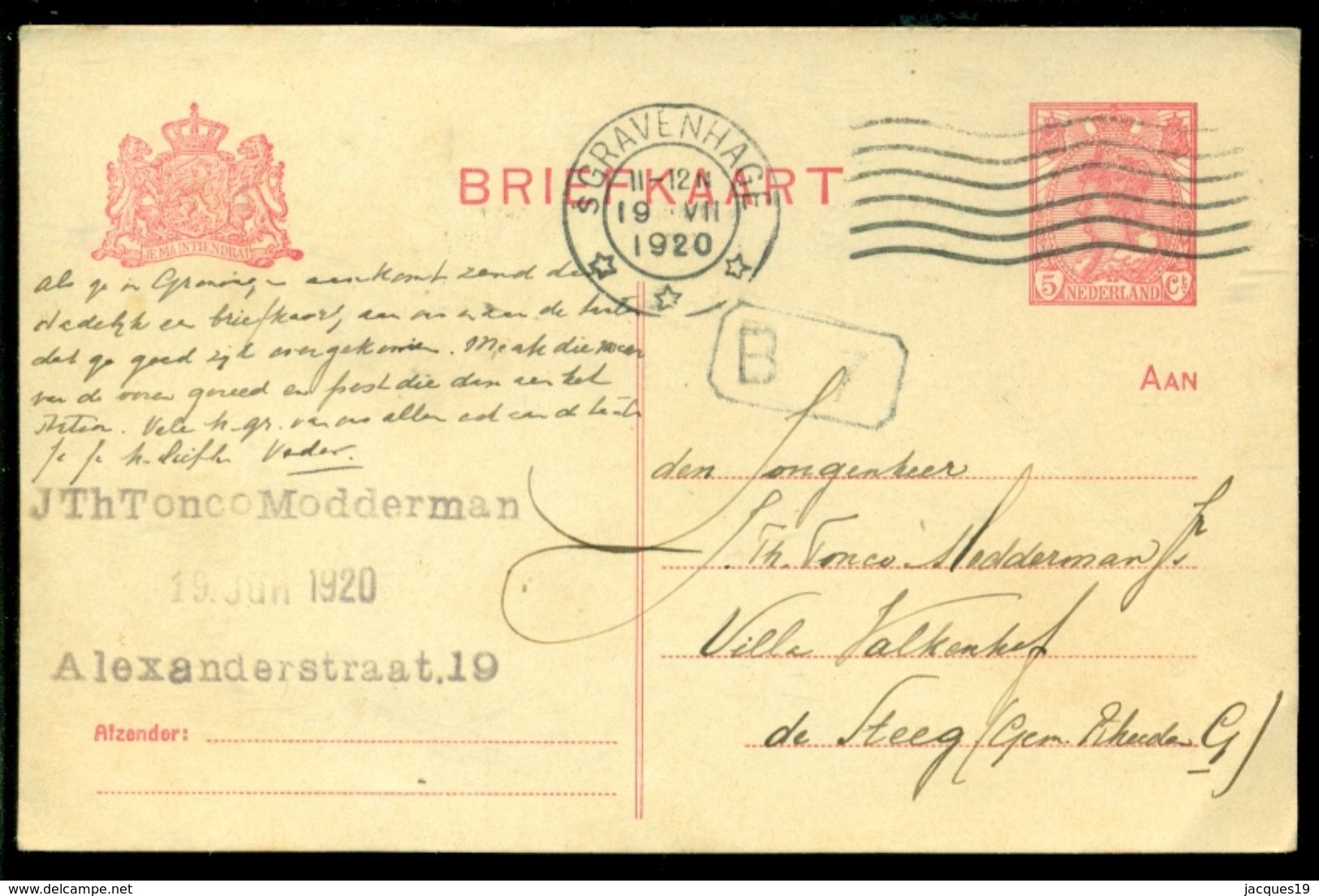 Nederland 1920 Briefkaart G 103 Voorgefrankeerd Met 5 Cent - Interi Postali