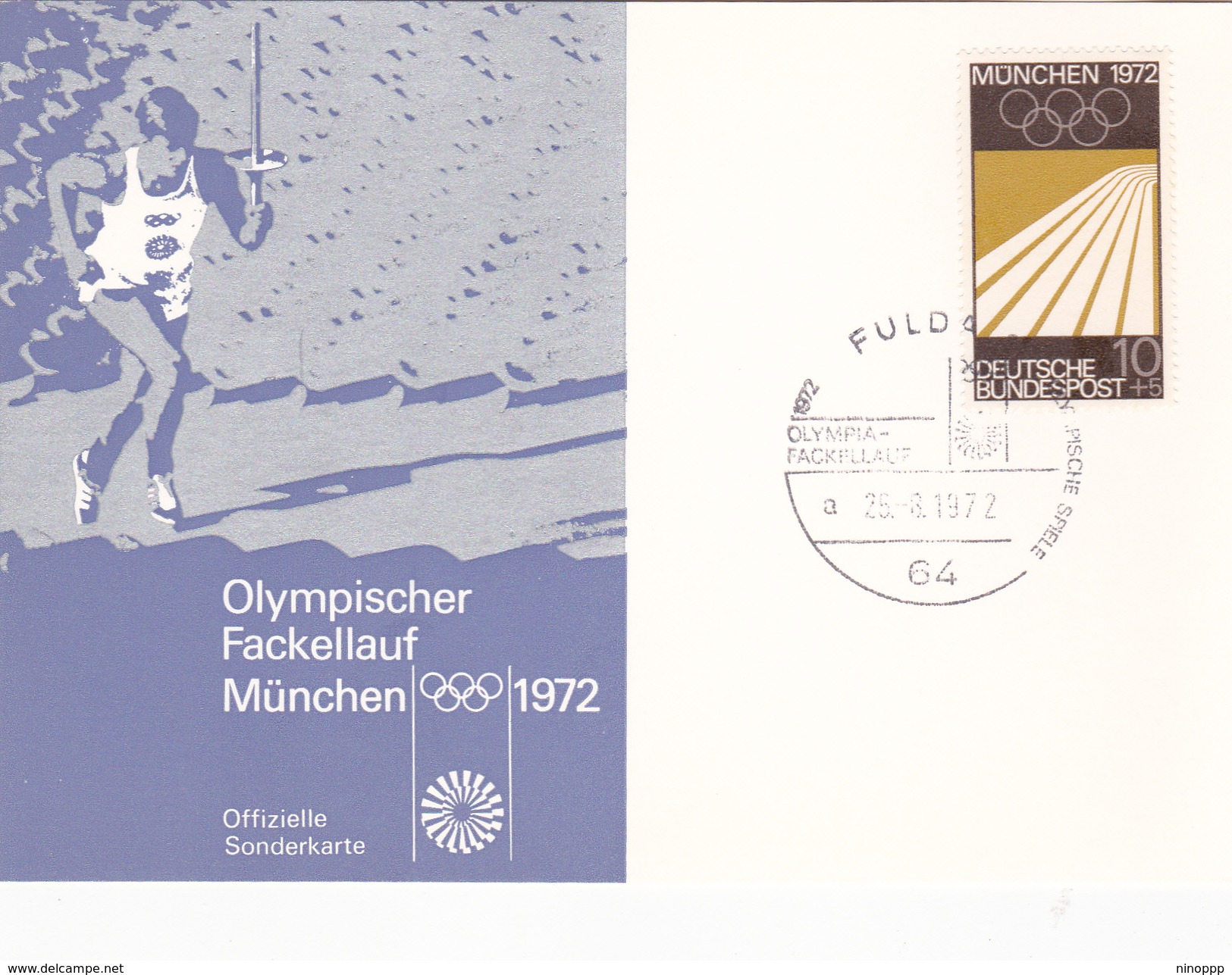 Germany 1972 Munchen Olympic Games Fulda Postmark, Dated 26-8, Postal Card Type 1 - Summer 1972: Munich