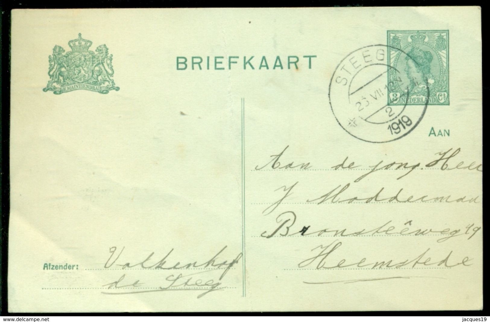 Nederland 1919 Briefkaart G 90 Voorgefrankeerd Met 3 Cent - Ganzsachen