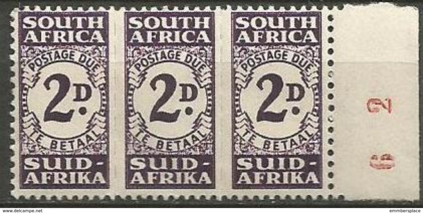 South Africa - 1943 Numeral Strip Of 3 MNH **  Sc J32 - Postage Due