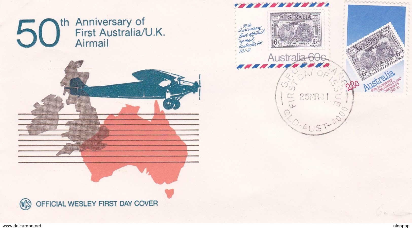 Australia 1981 50th Anniversary Of First Australia UK Flight, Wesley FDC - Premiers Jours (FDC)