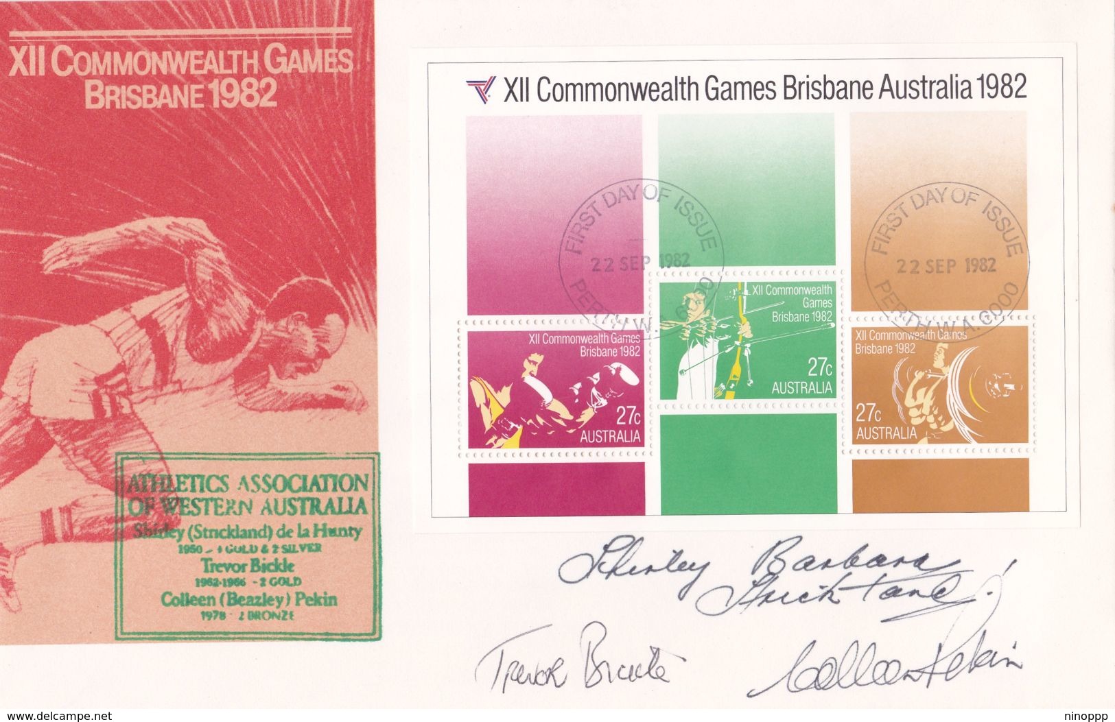 Australia 1982 XII Commonwealth Games Miniature Sheet, Signed By Athlets, FDC - FDC