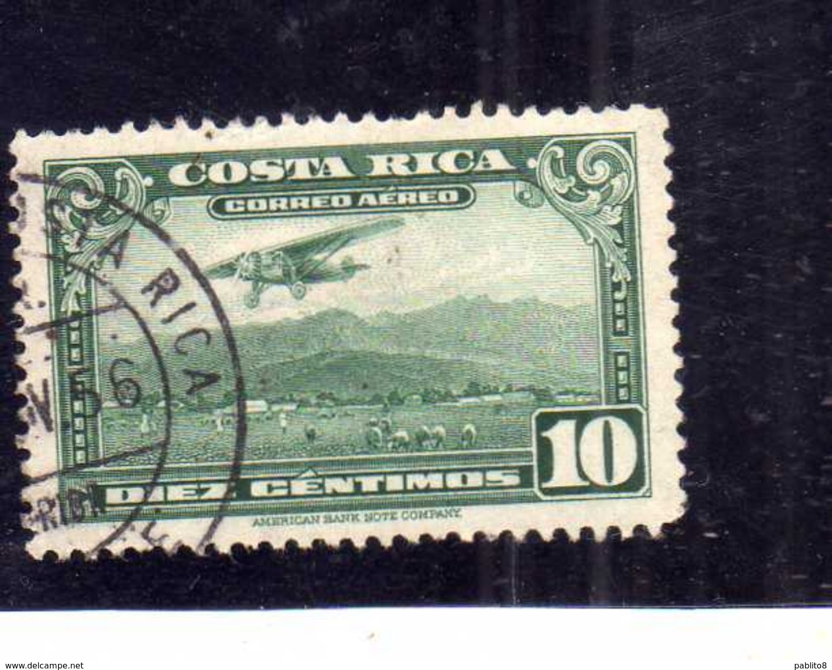 COSTA RICA 1952 1953 AIR MAIL POSTA AEREA AEREO MAIL PLANE ABOUT TO LAND CENT 10c USATO USED OBLITERE' - Costa Rica