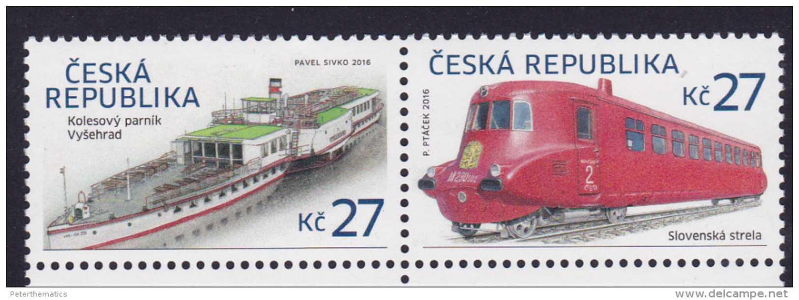CZECH REPUBLIC, 2016, MNH, SHIPS, STEAMBOATS, TRAINS, 2v - Barche