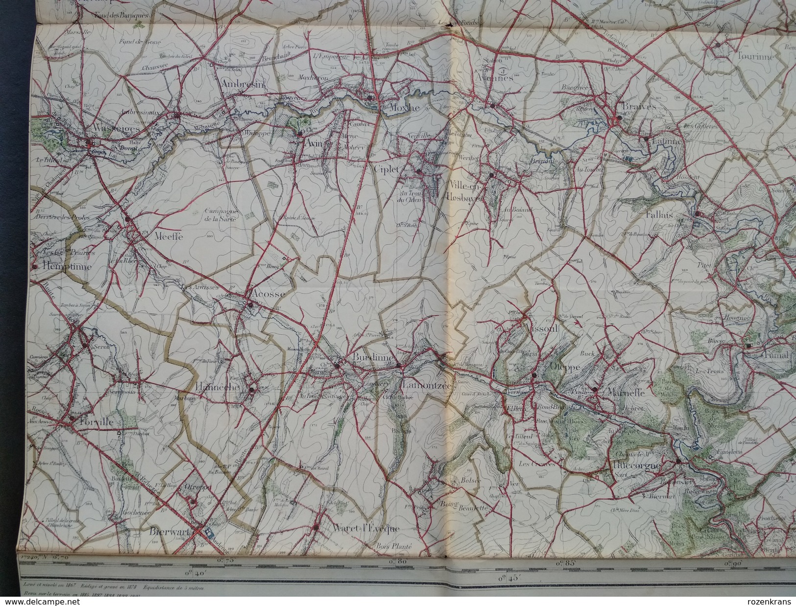 Topografische En Militaire Kaart STAFKAART 1906 Waremme Wasseiges Hannut Momalle Jehay-Bodegnée Braives Horion - Cartes Topographiques