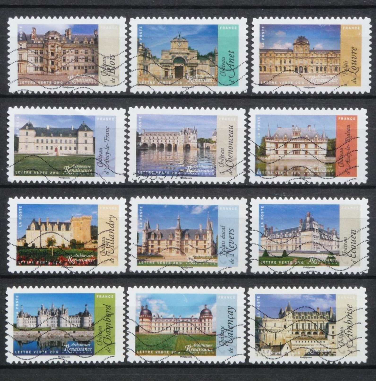 FRANCE 2015 SERIE ARCHITECTURE RENAISSANCE  Y & T 1108 à 1119 - Used Stamps