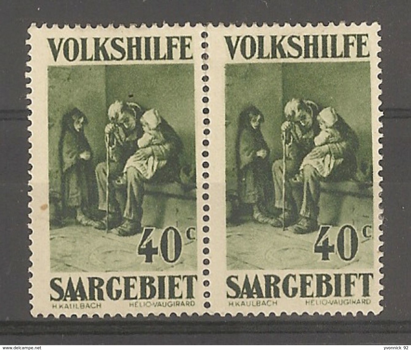 Sarre -Saargebiet _   Secours Populaire - 1 Paire 40c N°132 A Neuf  Avec 1E Tronqué  (1930) - Sonstige & Ohne Zuordnung