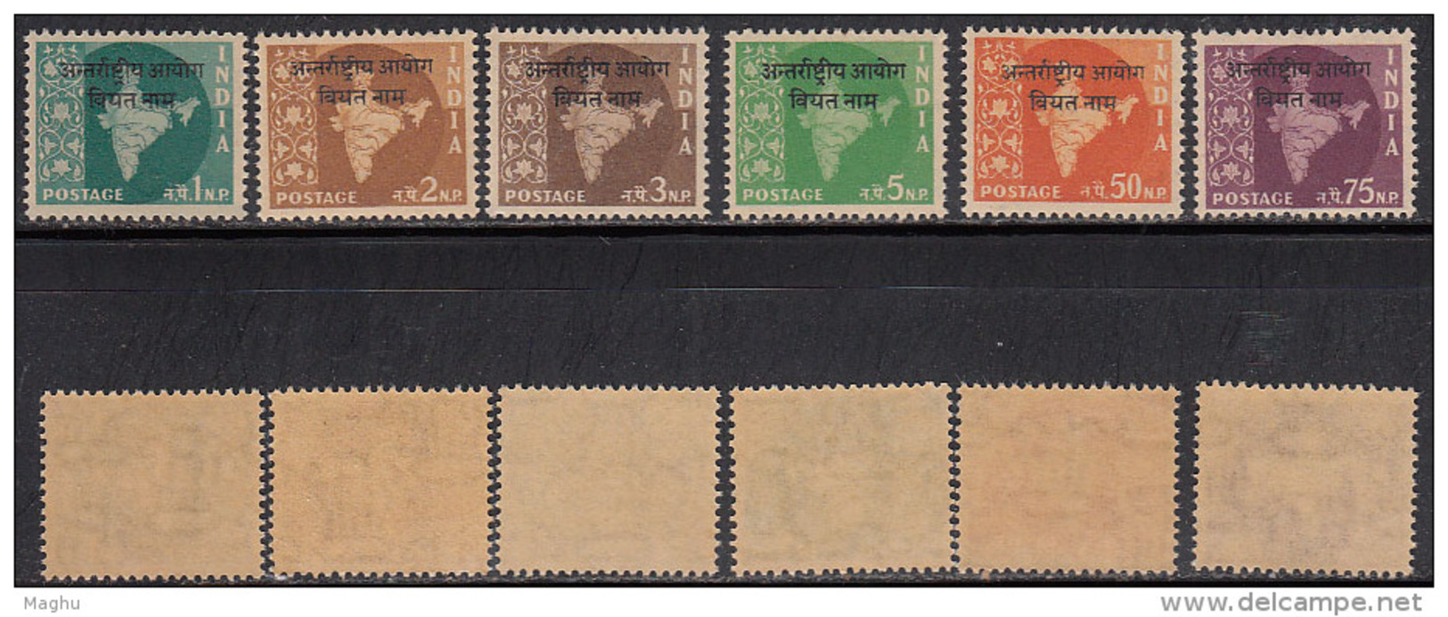 Full Set Of 6, Oveperprint Of 'Vietnam' On Map Series, Watermark Ashokan, India MNH 1962 - Unused Stamps