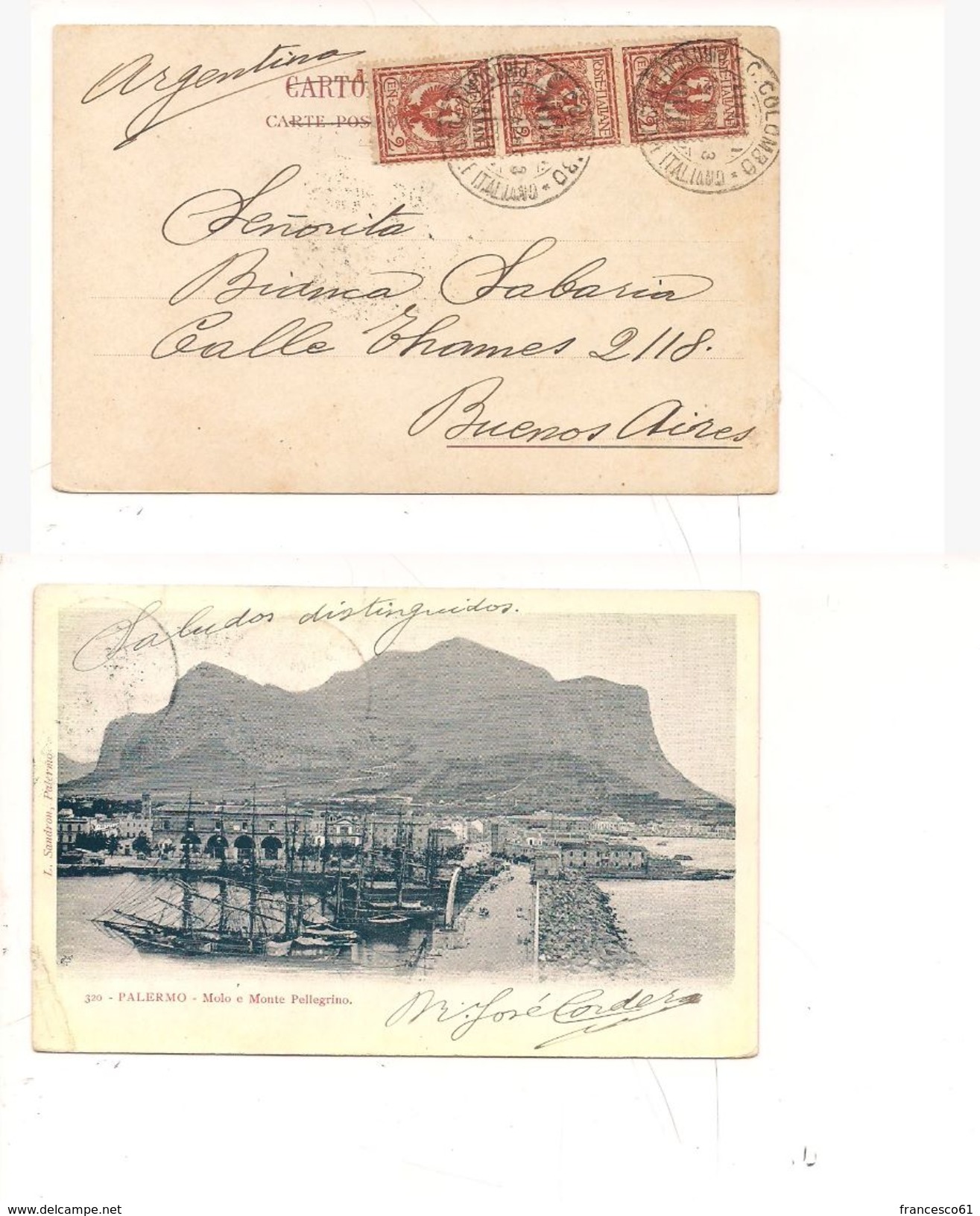 1844) Storia POSTALE Annullo Piroscafo 1903 CRISTOFORO COLOMBO Palermo X Argentina - Storia Postale