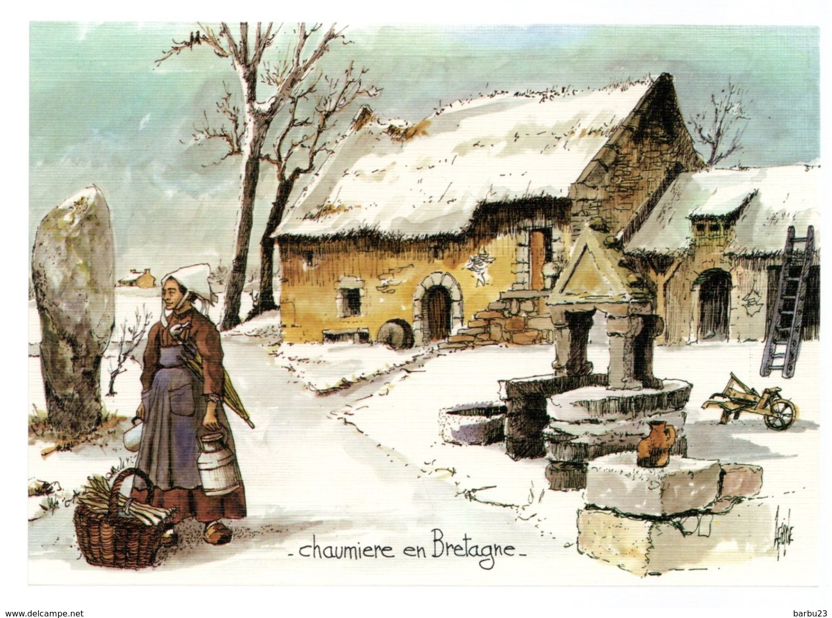 ROBERT LEPINE Aquarelle Chaumiere En Bretagne Yvon Scan Recto/verso - Other & Unclassified