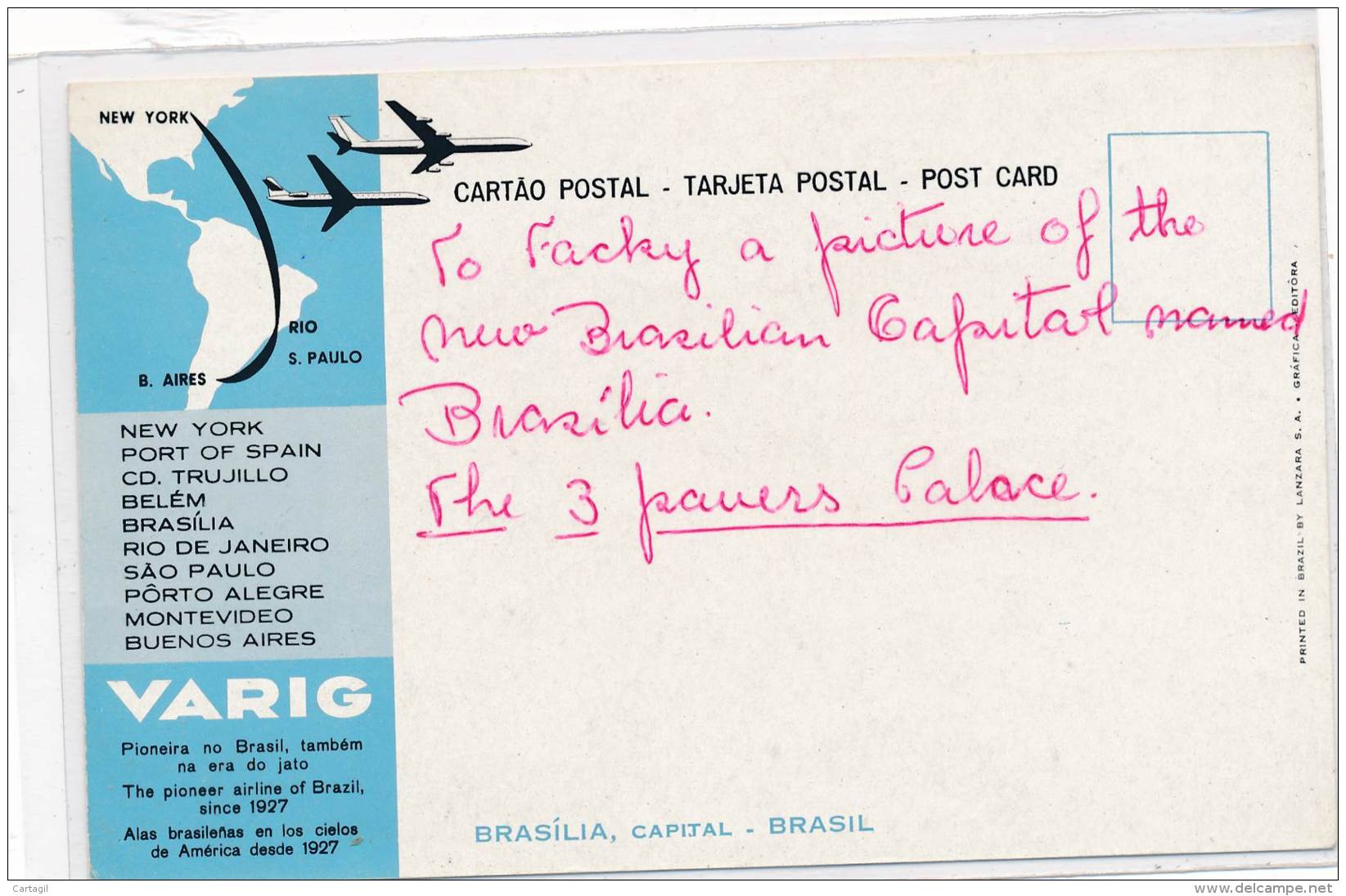 CPM- 34413 - Brésil - Brasilia ( Carte Varig=2scans)-Envoi Gratuit - Brasilia