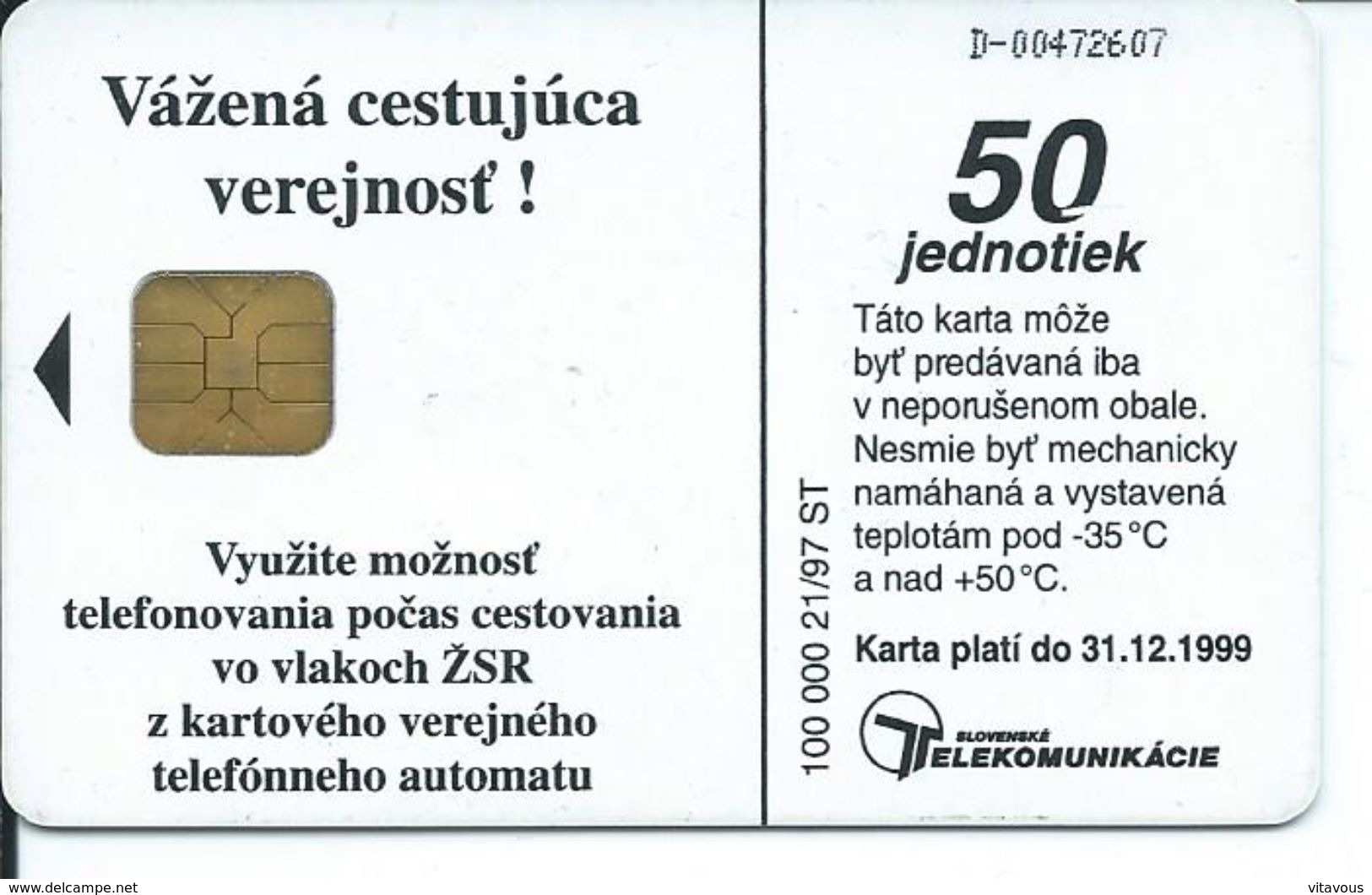 Télécarte à Puce TRAIN Télécarte Slovénie  Phonecard  (S.609) - Slovénie