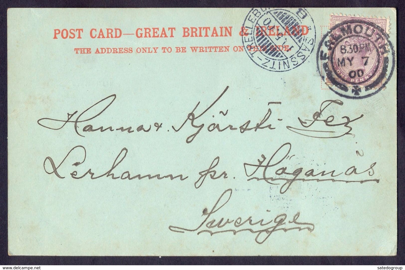 UK England < Falmouth > Mailed 1900 To Haganas, Sweden, Rare Type, Printing Error? Great Britain & Ireland - Falmouth