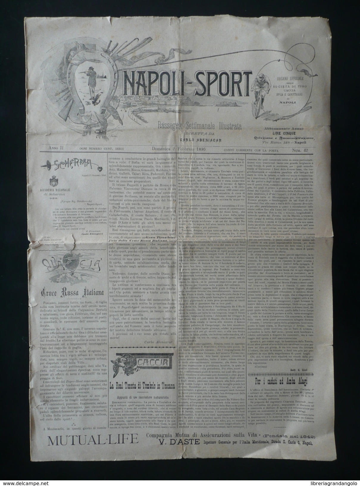Napoli Sport Rassegna Settimanale Illustrata N. 42 2/2/1896 Reale Tenuta Tombolo - Non Classificati