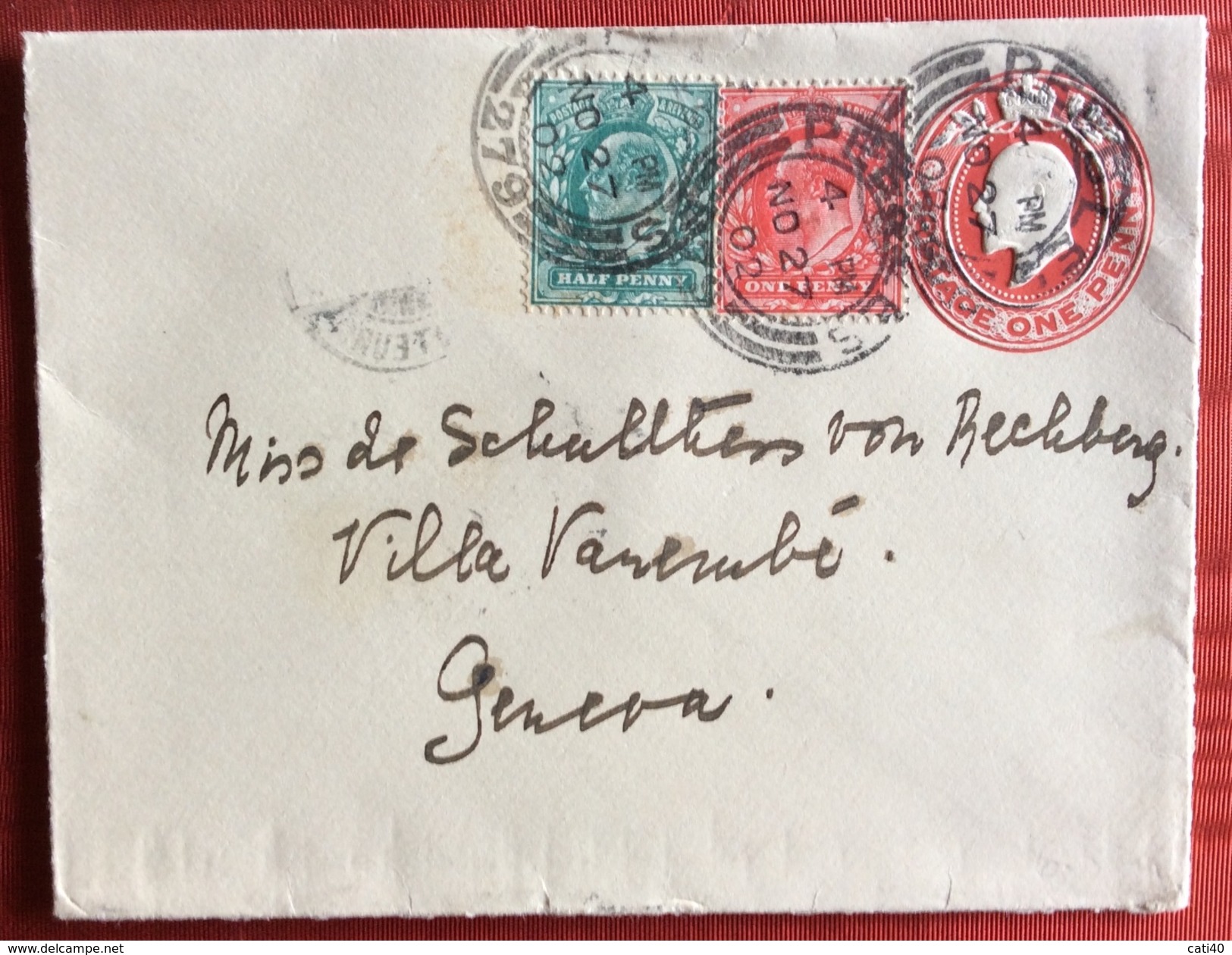 PEEBLES 27/11/1902  BIGLIETTO POSTALE 1 P.+1 + Half  Penny PER GENEVE - Storia Postale