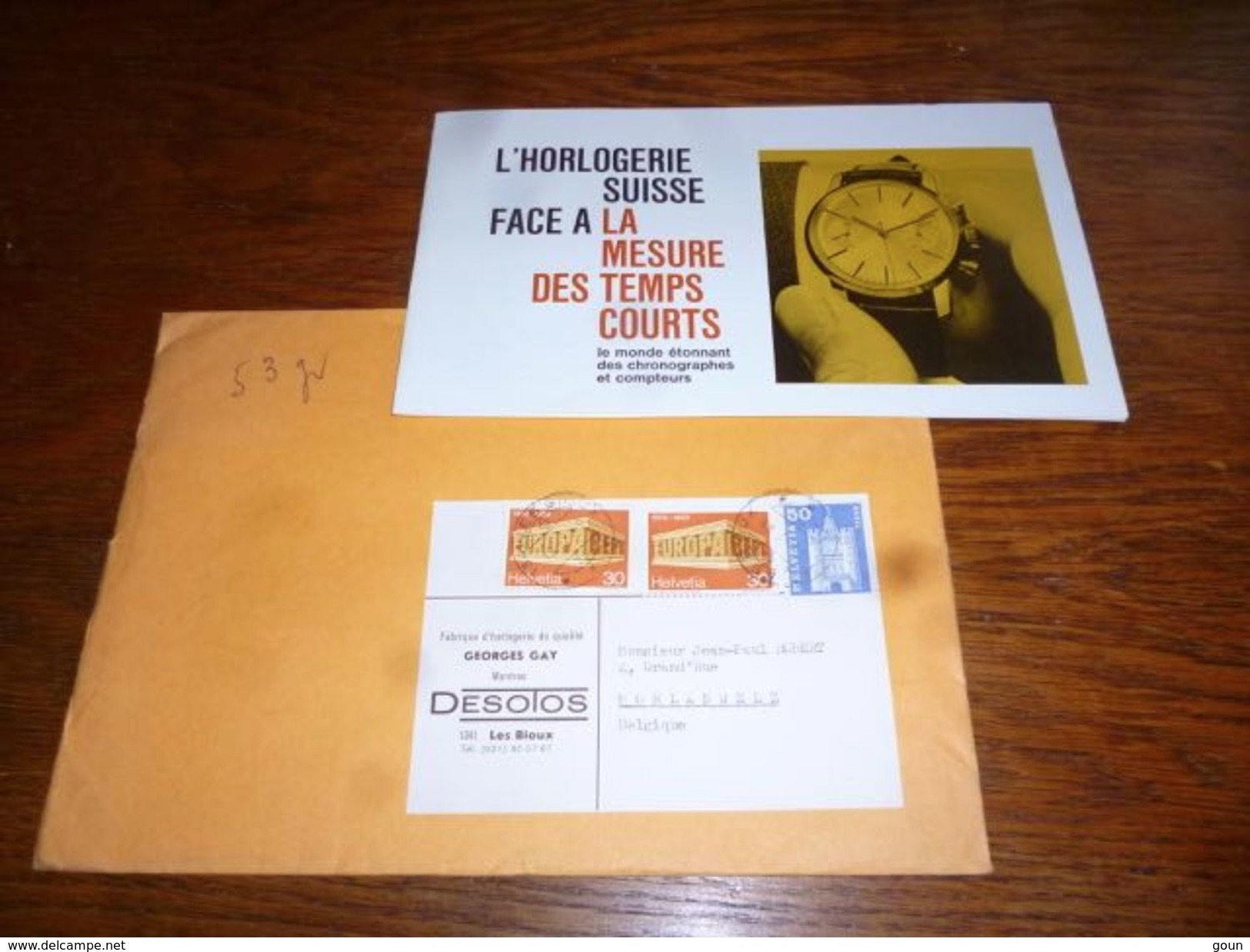 Folder  Horlogerie Montres Desotos Les Bioux Avec Courrier Et Enveloppe - Other & Unclassified