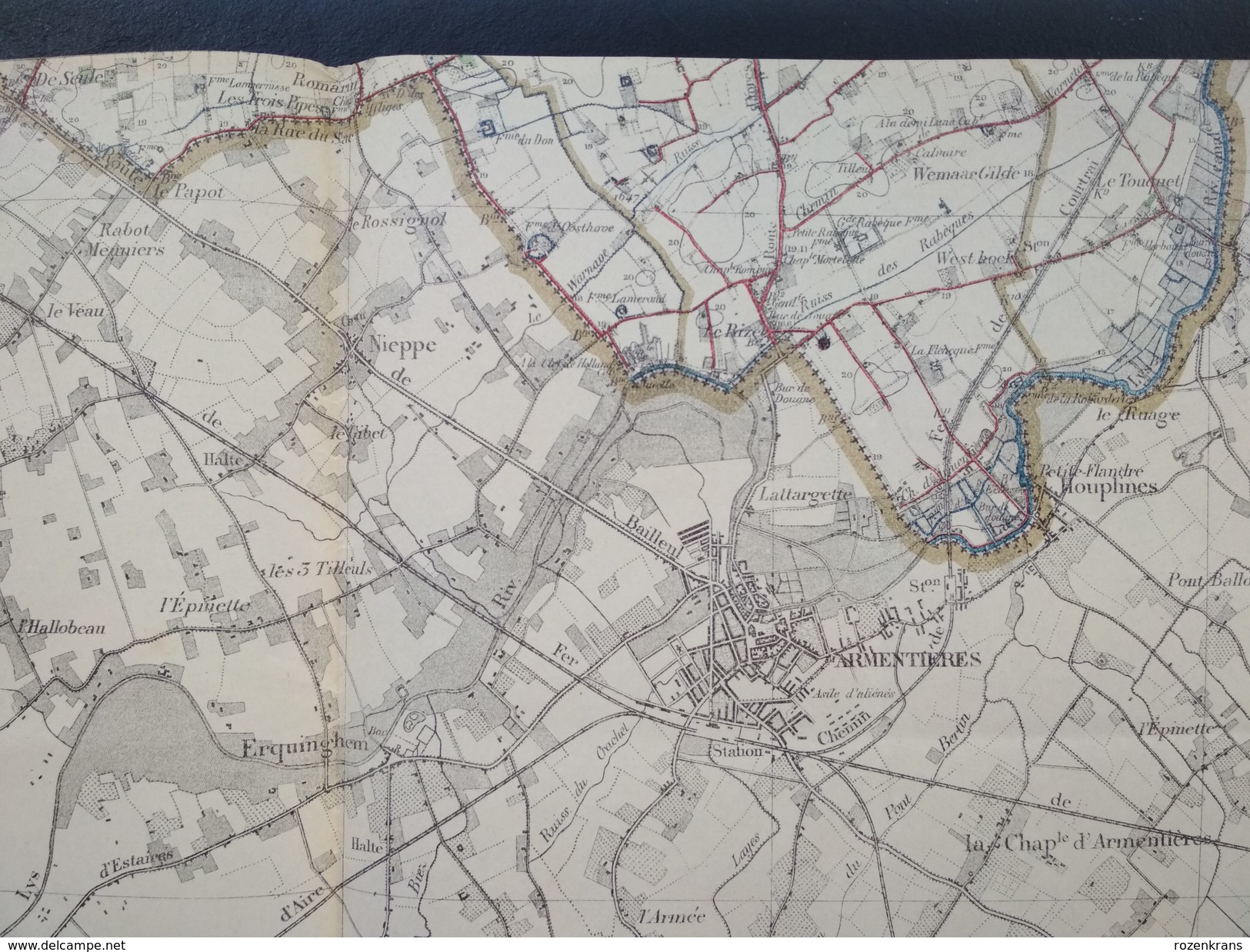 Topografische En Militaire Kaart STAFKAART 1909 Ploegsteert Lille Roubaix Armentieres - Cartes Topographiques