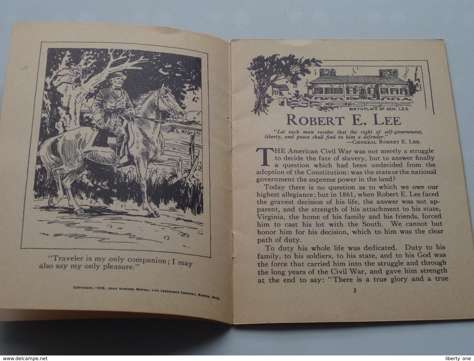 ROBERT E. LEE The Beloved GENERALl By Mabel Mason Carlton / John Hancock( +/- 11,5 X 15,5 Cm / 16 Pag.) ! - Autres & Non Classés