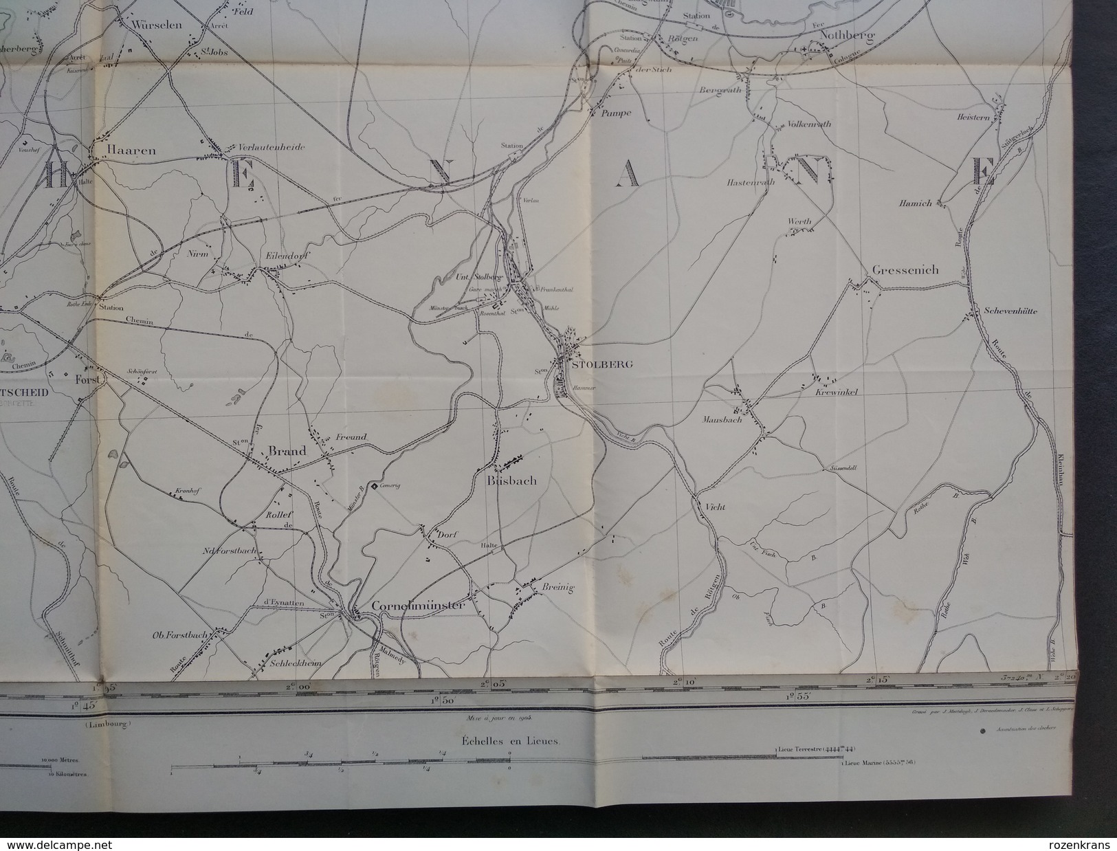 Topografische en militaire kaart STAFKAART 1904 Gemmenich Neutraal Moresnet neutre Vaals Aix-La-Chapelle Epe Kerkrade