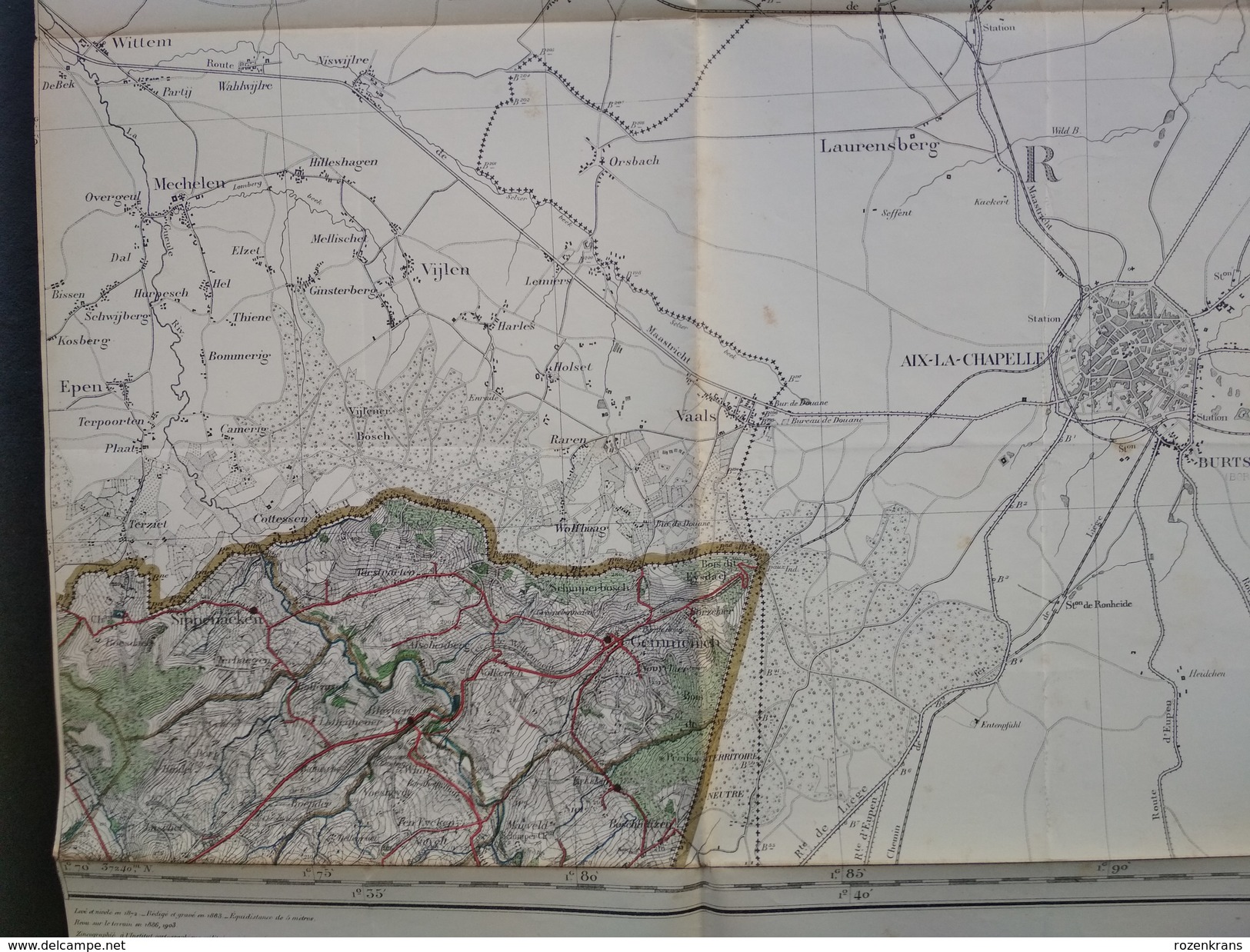 Topografische en militaire kaart STAFKAART 1904 Gemmenich Neutraal Moresnet neutre Vaals Aix-La-Chapelle Epe Kerkrade