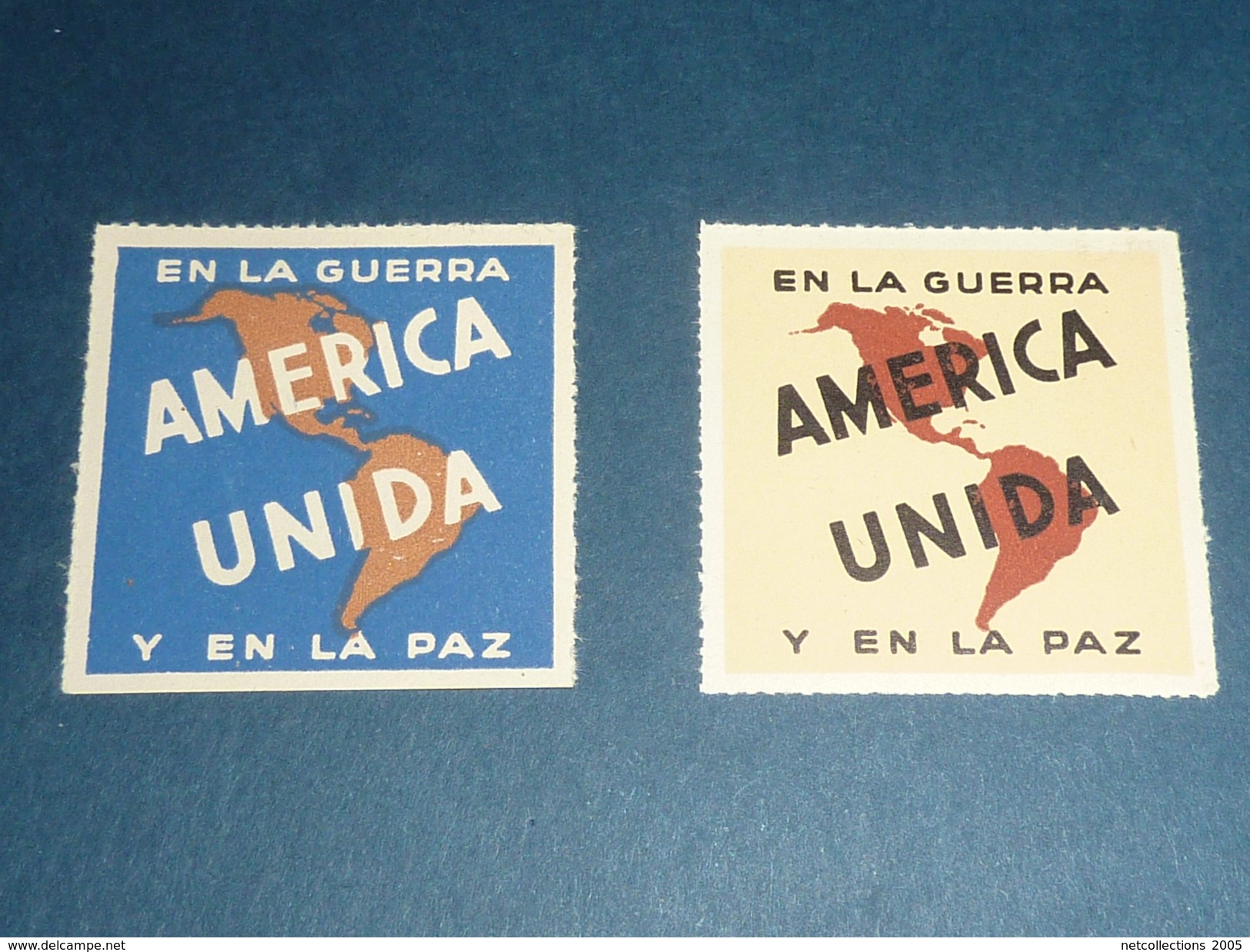 ETIQUETTES AVIATION LOT DE 2 VIGNETTES - EN LA GUERRA AMERICA UNIDA Y EN LA PAZ - AIR MAIL ...(X) - Etichette Da Viaggio E Targhette