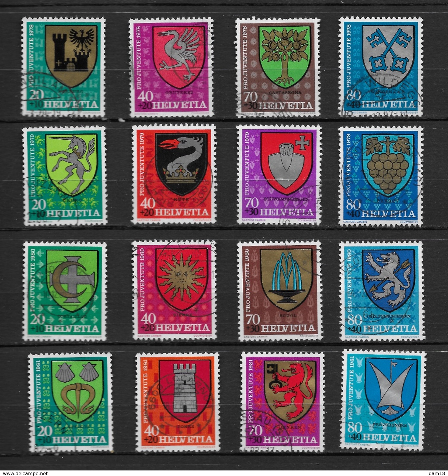 SUISSE PRO JUVENTUTE 1978 à 1981 4 SERIES COMPLETES ARMOIRIES COMMUNALES BLASONS - Oblitérés