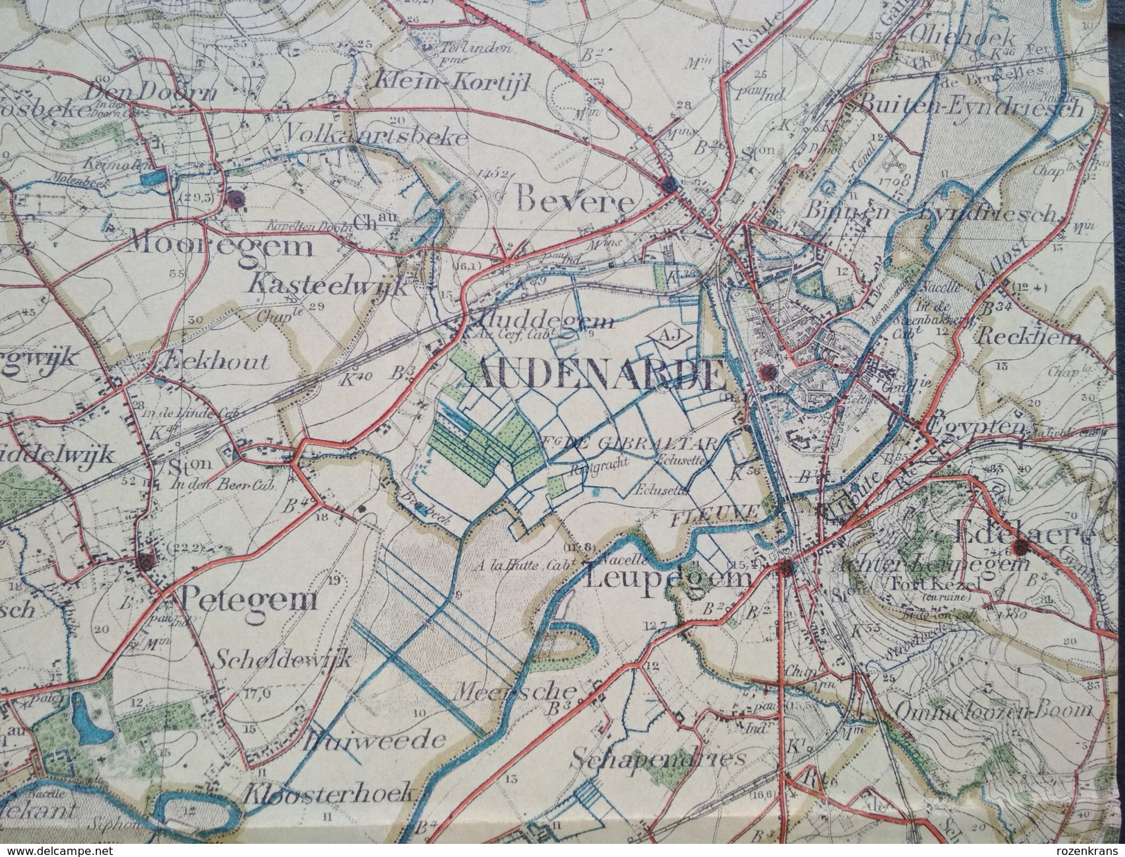 Topografische en militaire kaart STAFKAART 1913 Kortrijk Oudenaarde Ronse Harelbeke Mouscron Avelgem Anzegem Waregem