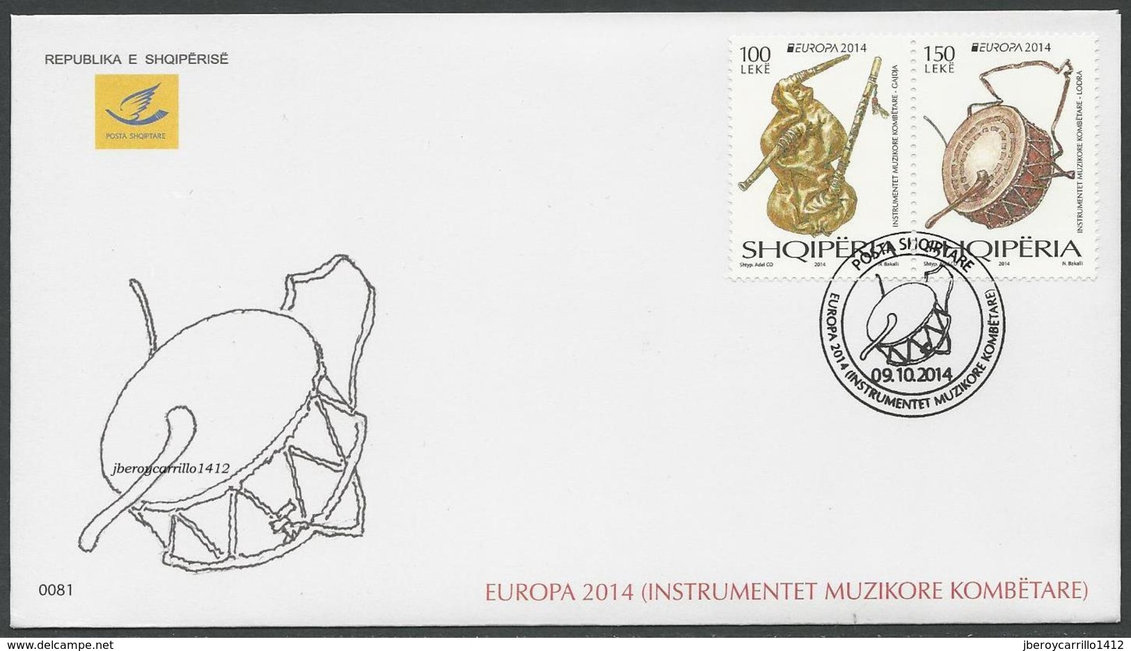 ALBANIA/ ALBANIE/ SHQIPËRIA/ ALBANIEN  -EUROPA 2014-TEMA ANUAL "INSTRUMENTOS MUSICALES NACIONALES"- FDC De La SERIE 2 V. - 2014