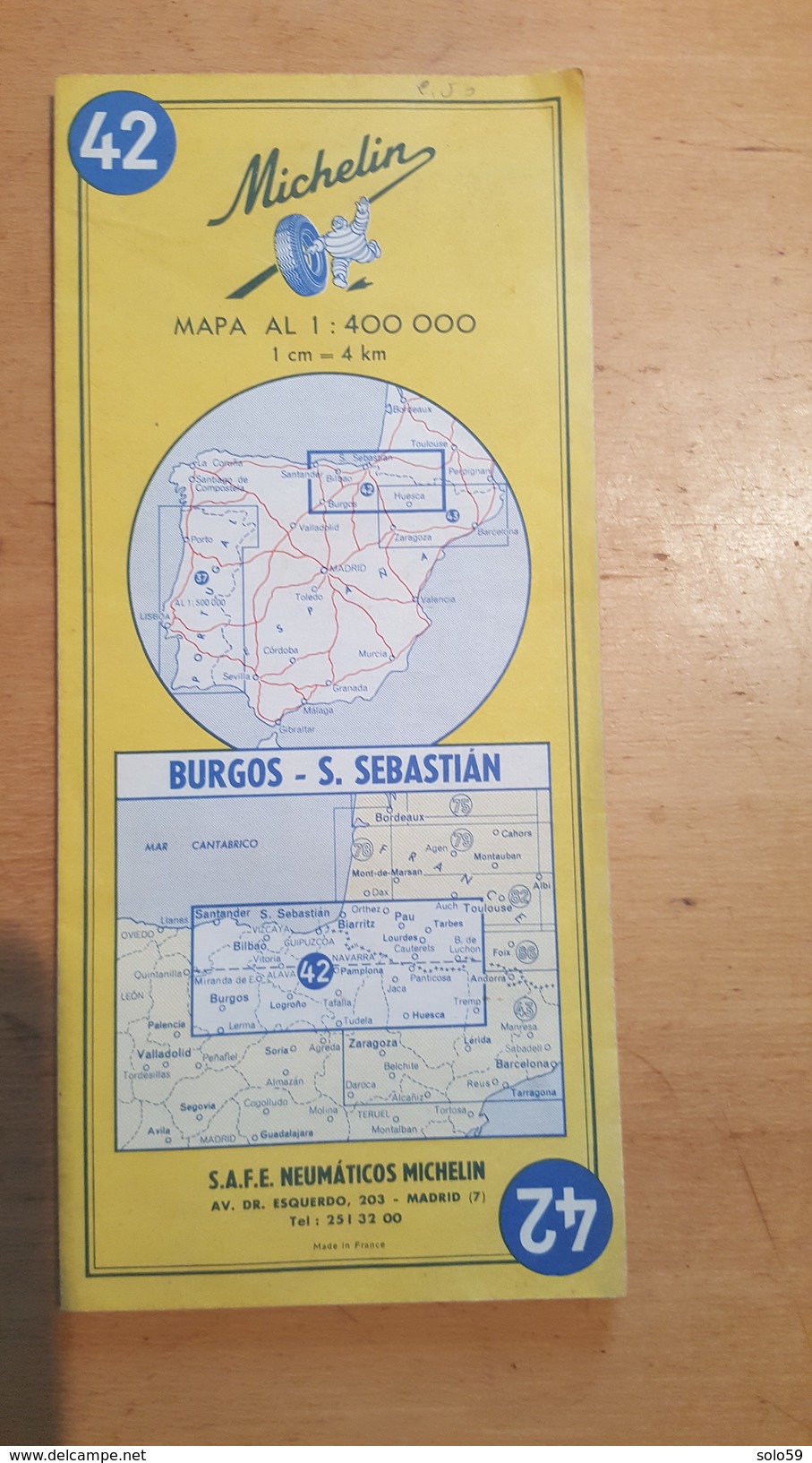 CARTE MICHELIN N°42 BURGOS - S. SEBASTIAN 1967 COMPLETE BON ETAT - Kaarten & Atlas