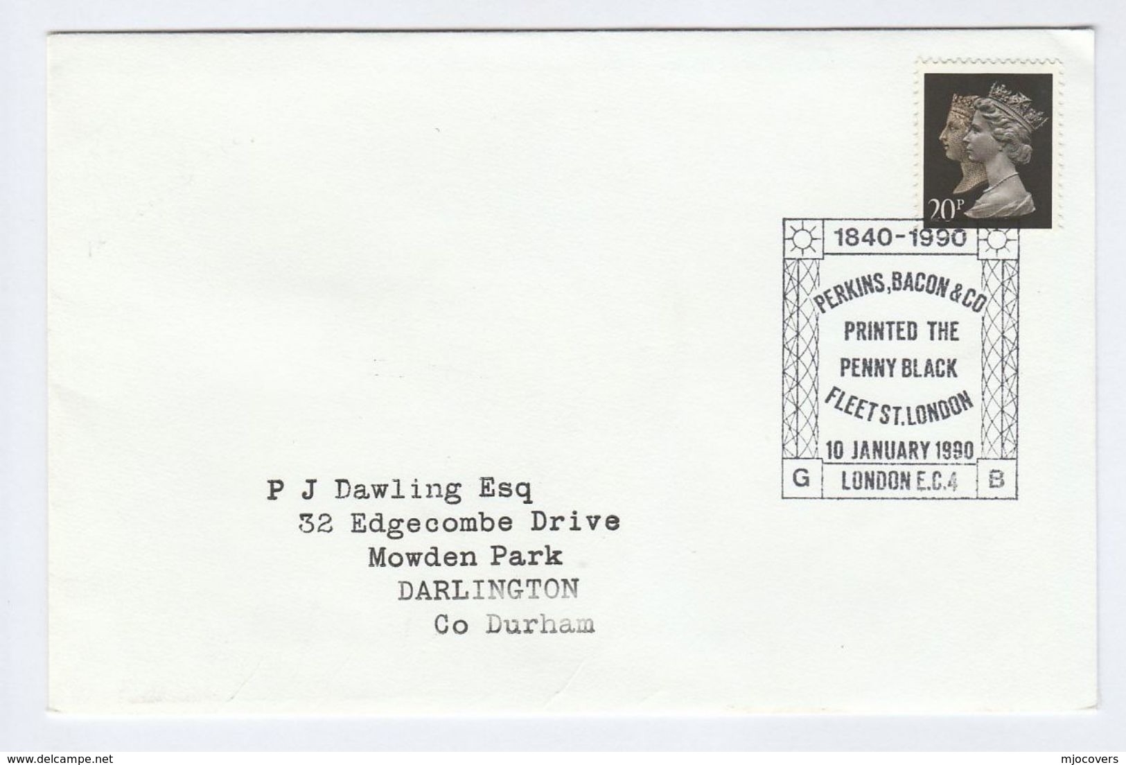 1990 PENNY BLACK Anniv PERKINS BACON PRINTER Pmk COVER FDC Fleet Street London  Gb Stamps - 1981-1990 Decimal Issues