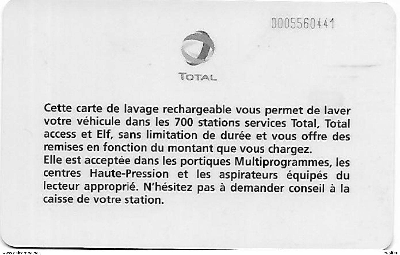 @+ Carte De Lavage TOTAL Wash Rechargeable 700 Stations - France - Lavage Auto