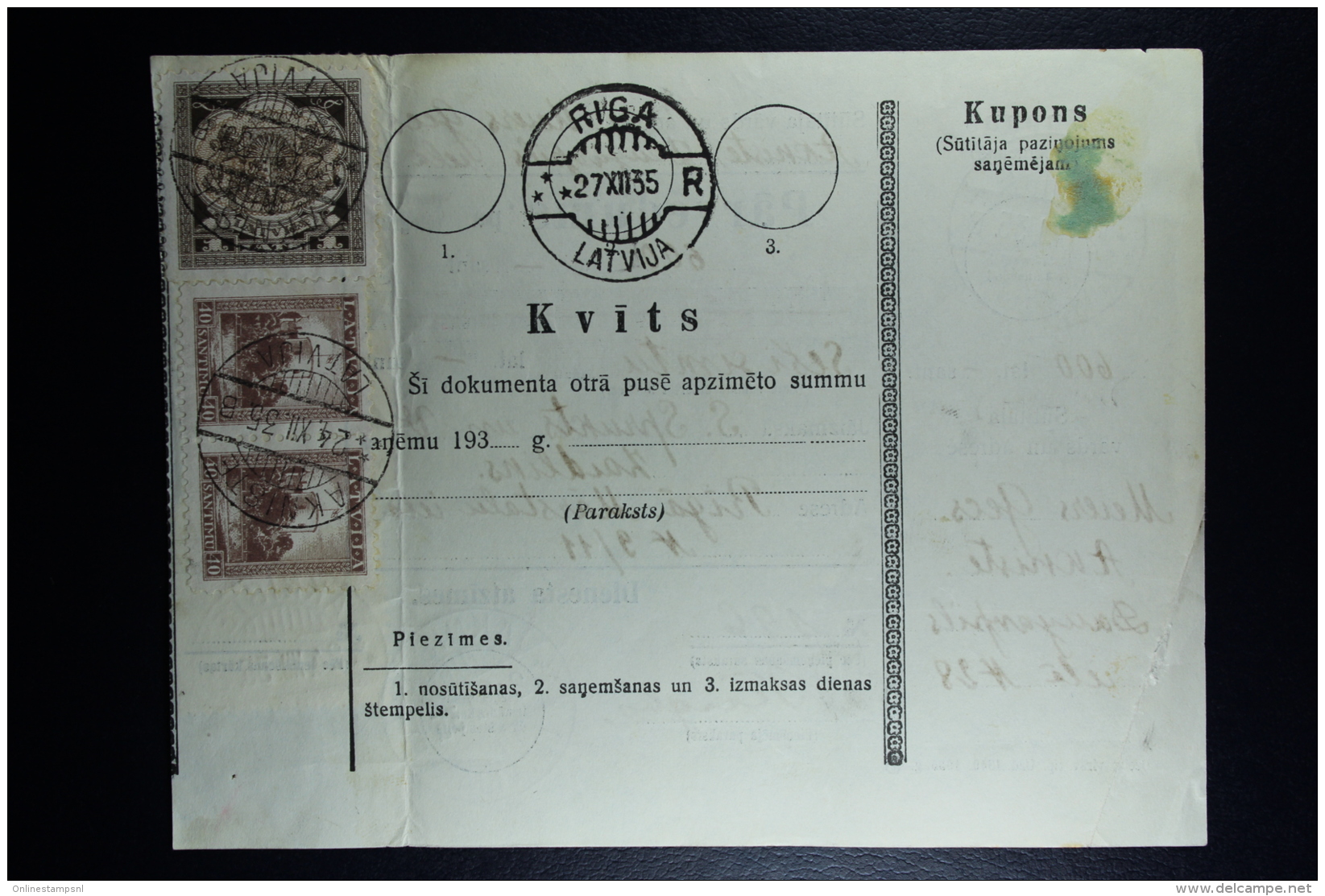 Latvia : Money Order 1935 Oknist Riga - Lettland