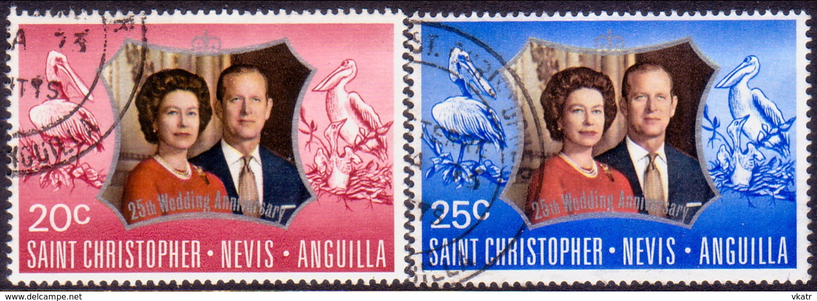 ST KITTS_NEVIS 1972 SG #256-57 Compl.set Used Royal Silver Wedding - St.Christopher-Nevis-Anguilla (...-1980)