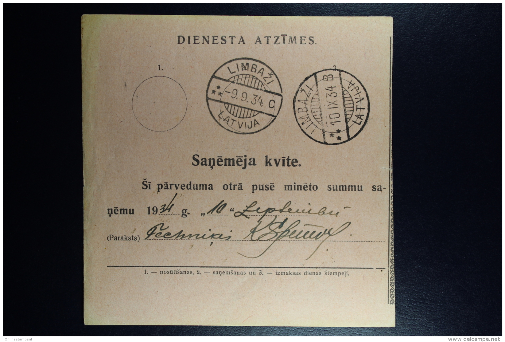 Latvia : Official Money Order 1934 Wenden Limbazi - Lettonia