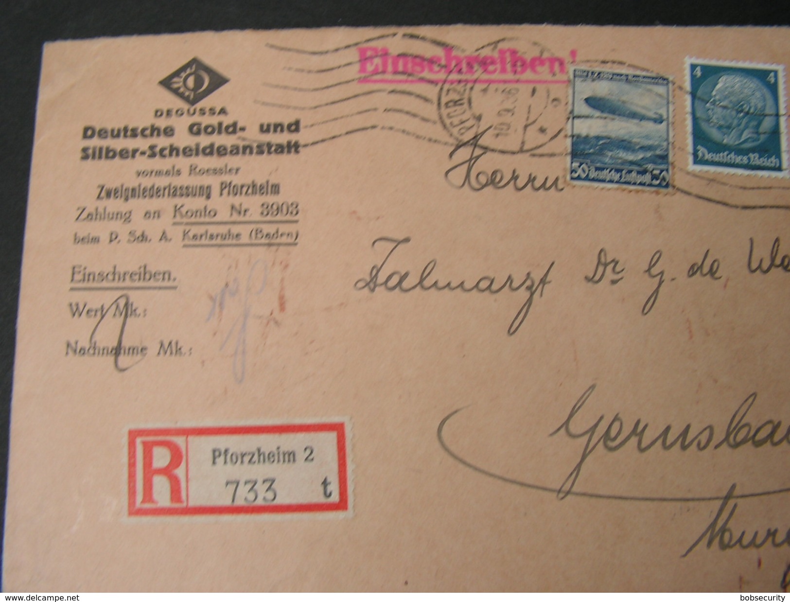 DR Cv. R-cv. 1936 Pforzheim - Lettres & Documents